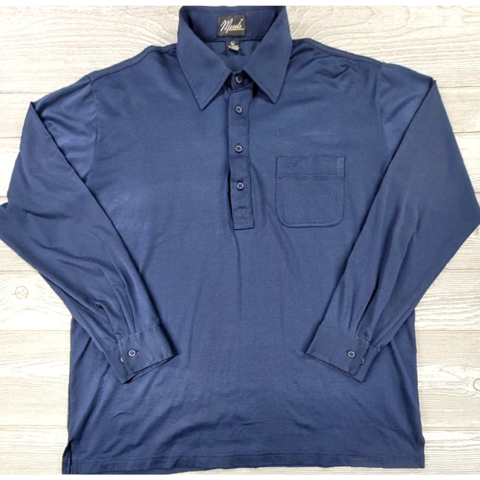 Vintage Merola Polo Shirt Mens Long Sleeve Blue Pocket Vintage Sz L Shirt Size US L / EU 52-54 / 3 - 3 Thumbnail