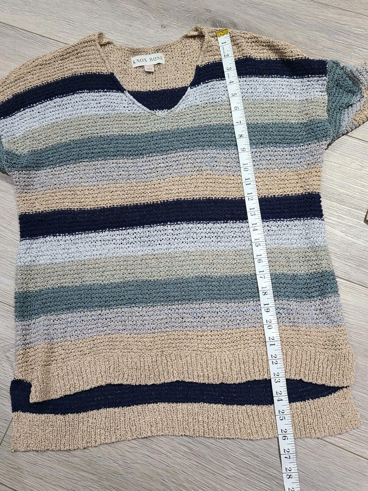 Designer Knox Rose Sweater Medium Striped Loose Knit V Neck crochet Size M / US 6-8 / IT 42-44 - 6 Thumbnail