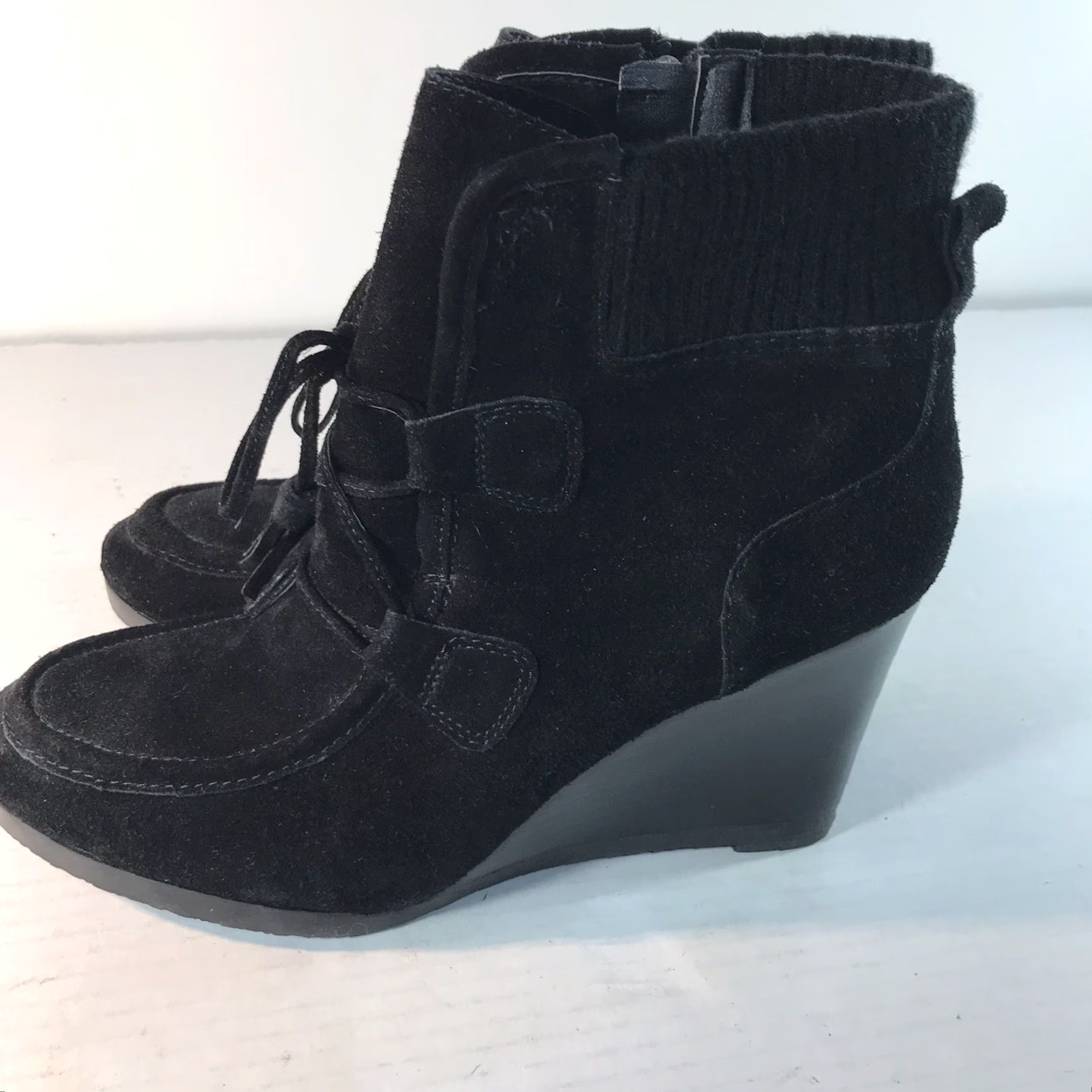 Franco Sarto Franco Sarto Bootie Women’s 9M Black Suede Ankle Wedge Zip Tassel Bohemian City Equestrian Womens Size US 9 / IT 39 - 3 Thumbnail