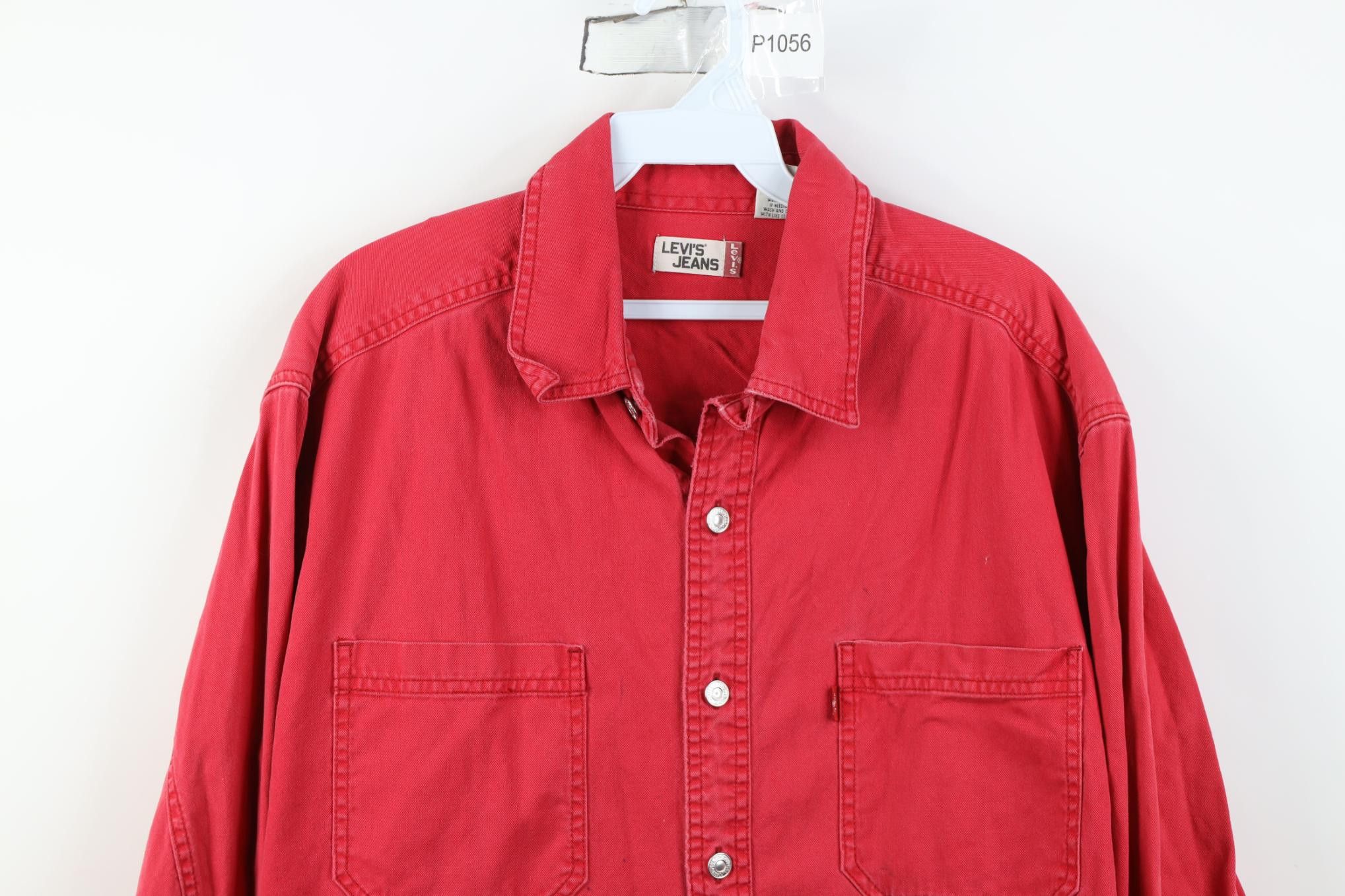 Levi's Vintage 90s Levis Baggy Denim Jean Button Shirt Red Cotton Size US L / EU 52-54 / 3 - 2 Thumbnail