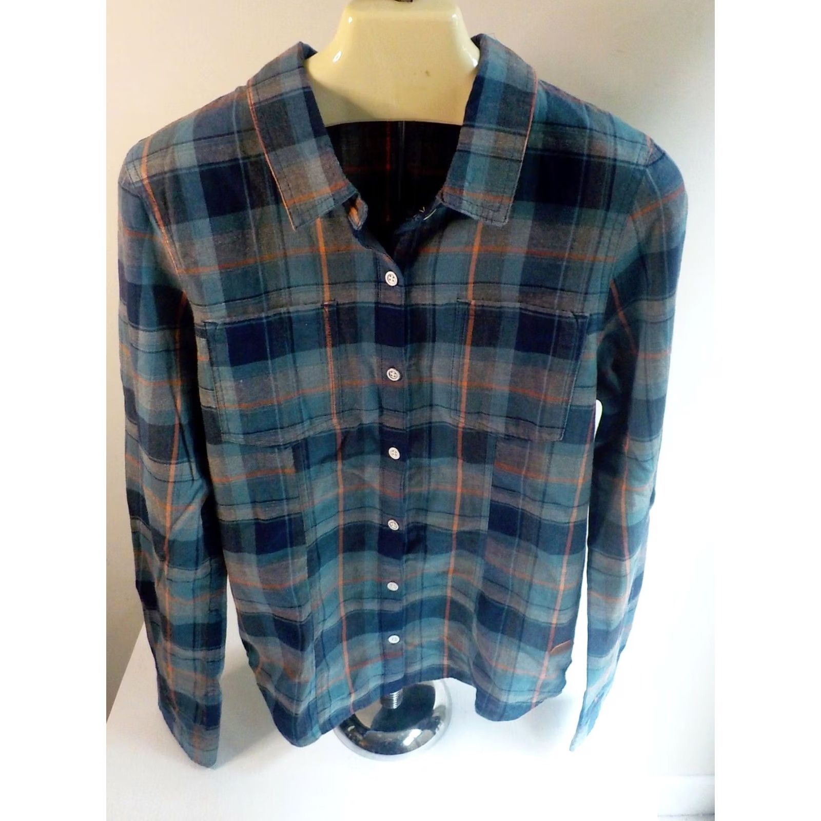 Vintage ROXY Long Sleeve Plaid Button Front Shirt Blue/Peach 100% Cotton NWT LG Womens Shirt Size L / US 10 / IT 46 - 2 Thumbnail