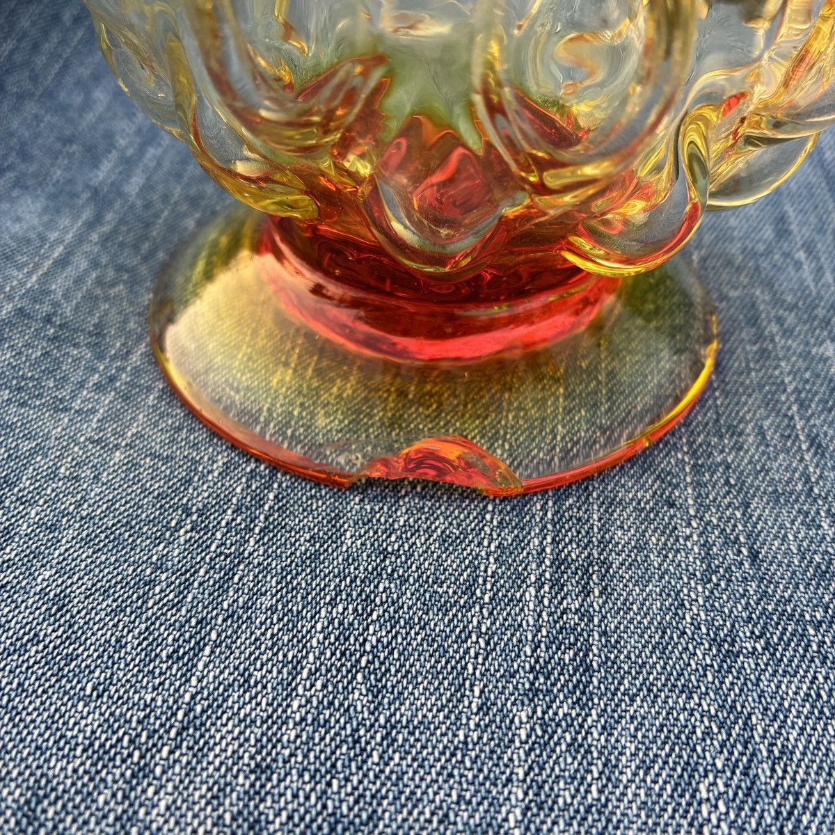 Other Vintage Amberina Glass Vase Applied Clear Mid Century Size ONE SIZE - 4 Thumbnail