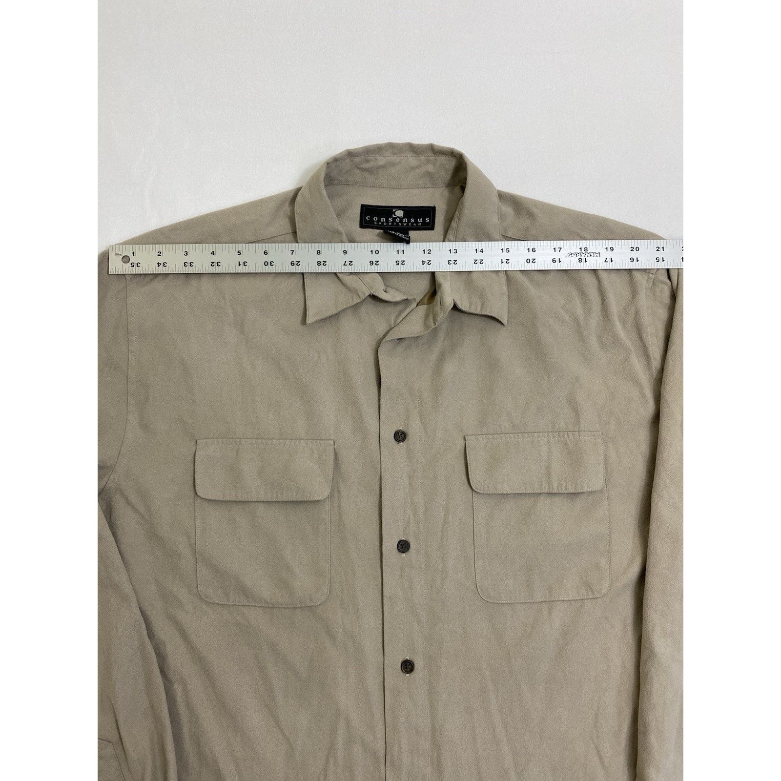 Other Men XLT Beige Faux Suede long-sleeve shirt Button Up VTG Size US XL / EU 56 / 4 - 4 Thumbnail