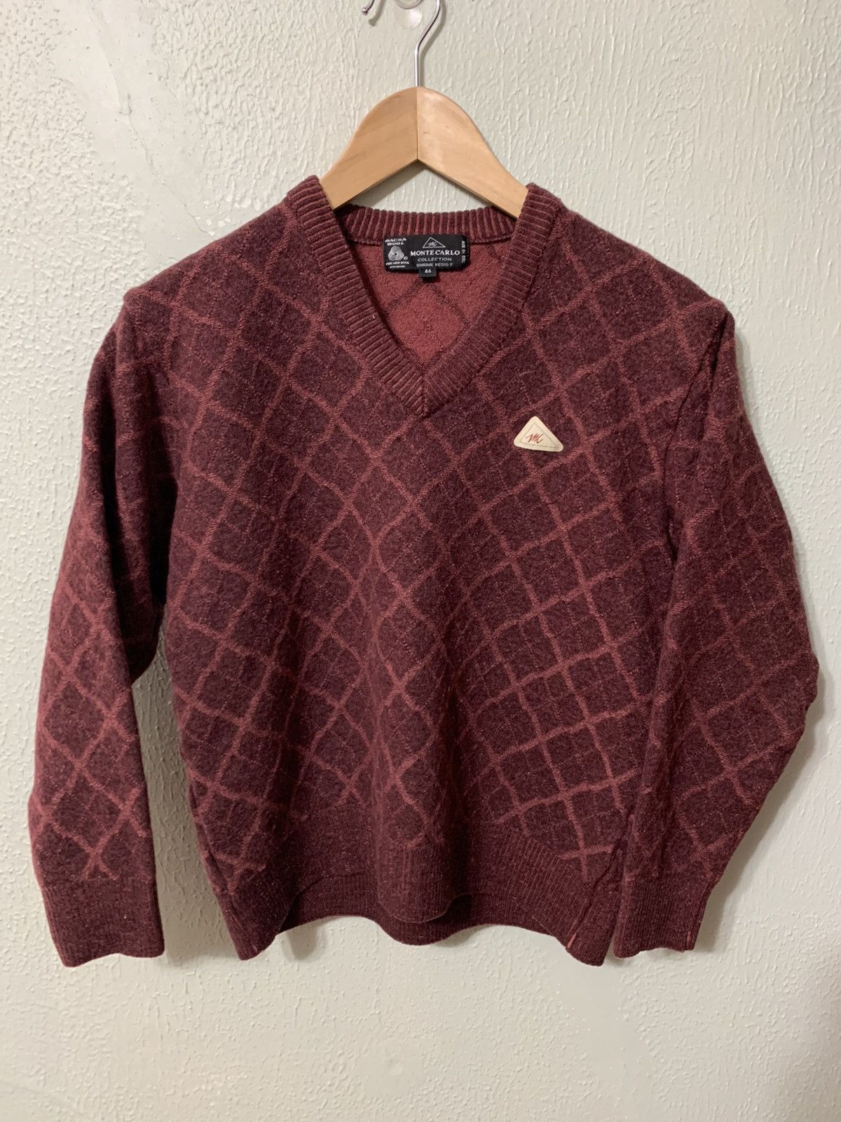 Vintage Vintage Maroon Chain Link Flag Hit Knit Sweater Size US S / EU 44-46 / 1 - 1 Thumbnail