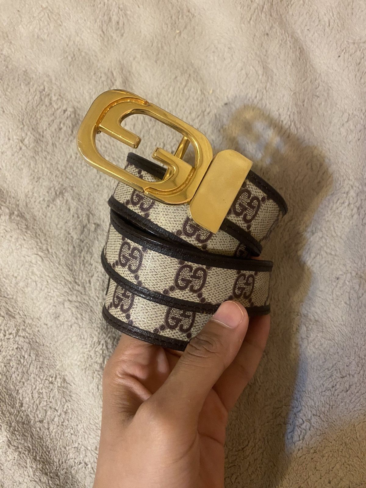 Gucci Vintage Gucci Monogram Belt GG Gold Buckle Size ONE SIZE - 1 Thumbnail