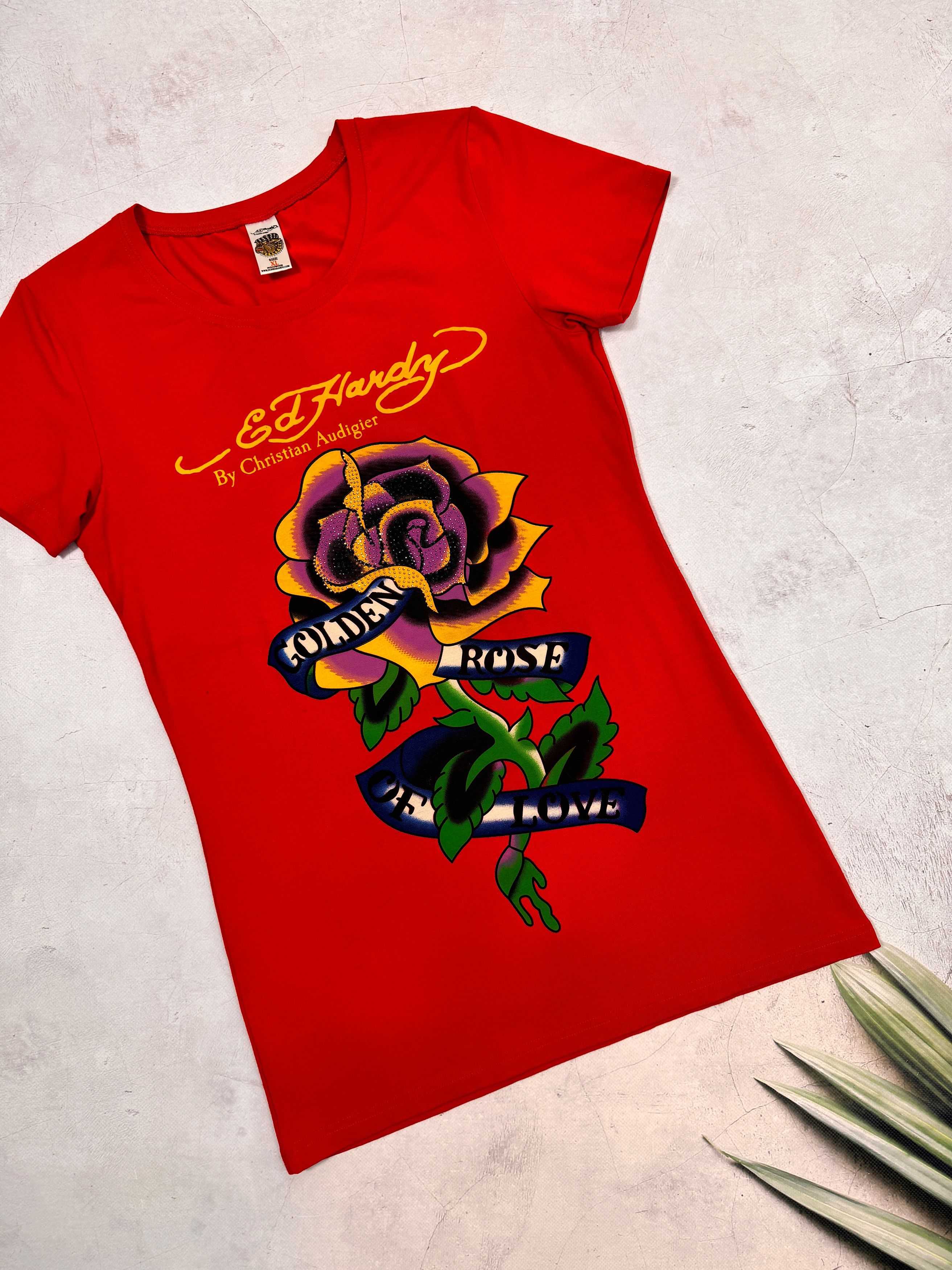 Christian Audigier × Ed Hardy Ed Hardy Mini Dress Tunica Golden Rose of Love Size M / US 6-8 / IT 42-44 - 7 Thumbnail