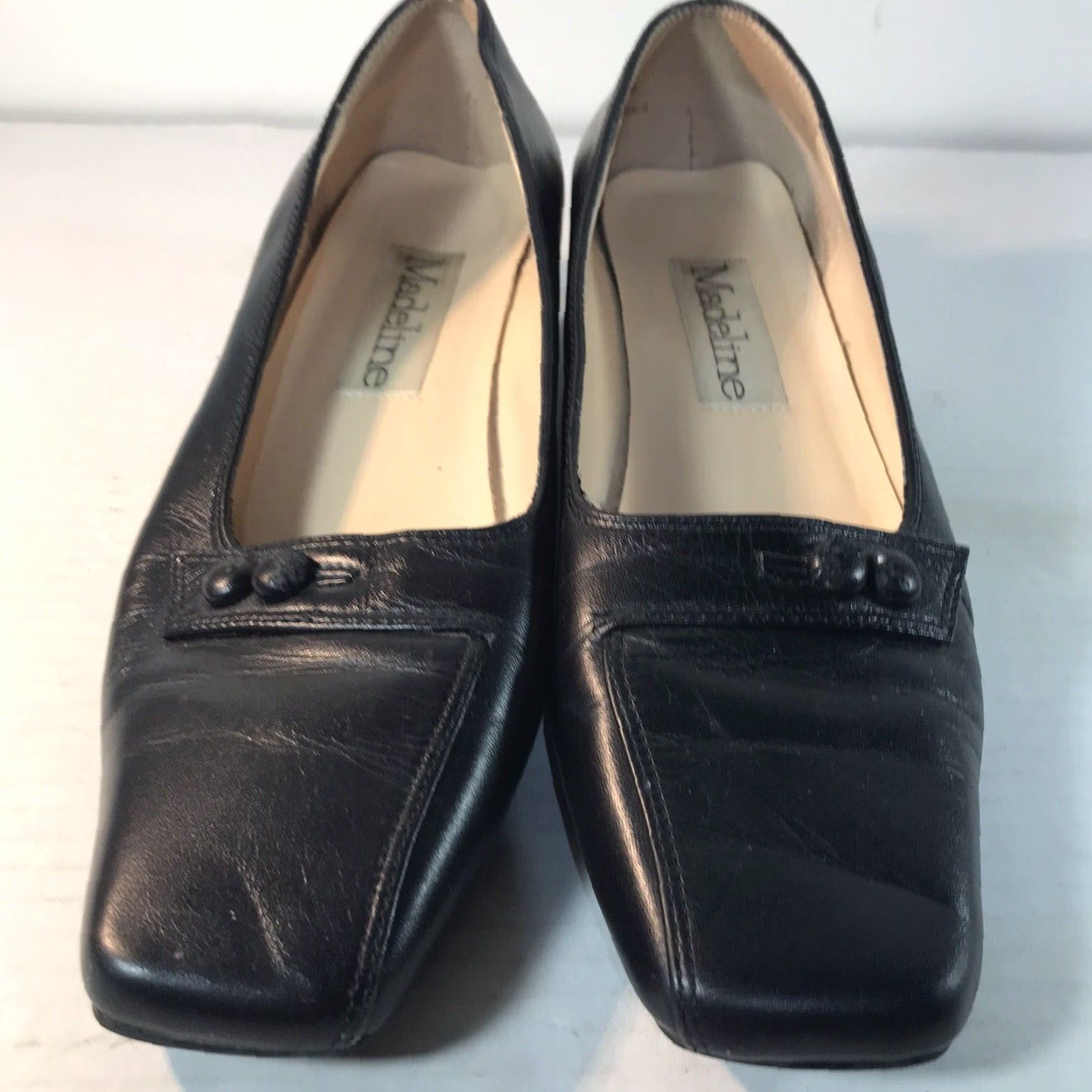 Vintage Madeline Chestnut Black Leather Block Heel Dress Shoes Womens Size 7.5M Square Toe Size M / US 6-8 / IT 42-44 - 2 Thumbnail