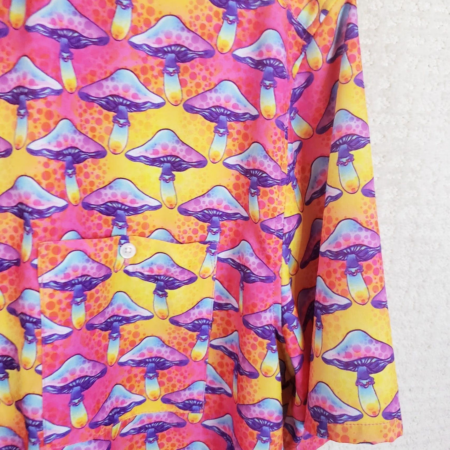 WeSC WeSC Aloha Hawaiian Camp Shirt Mens L Pink Yellow Purple Mushroom Pattern Sweden Size US L / EU 52-54 / 3 - 7 Thumbnail