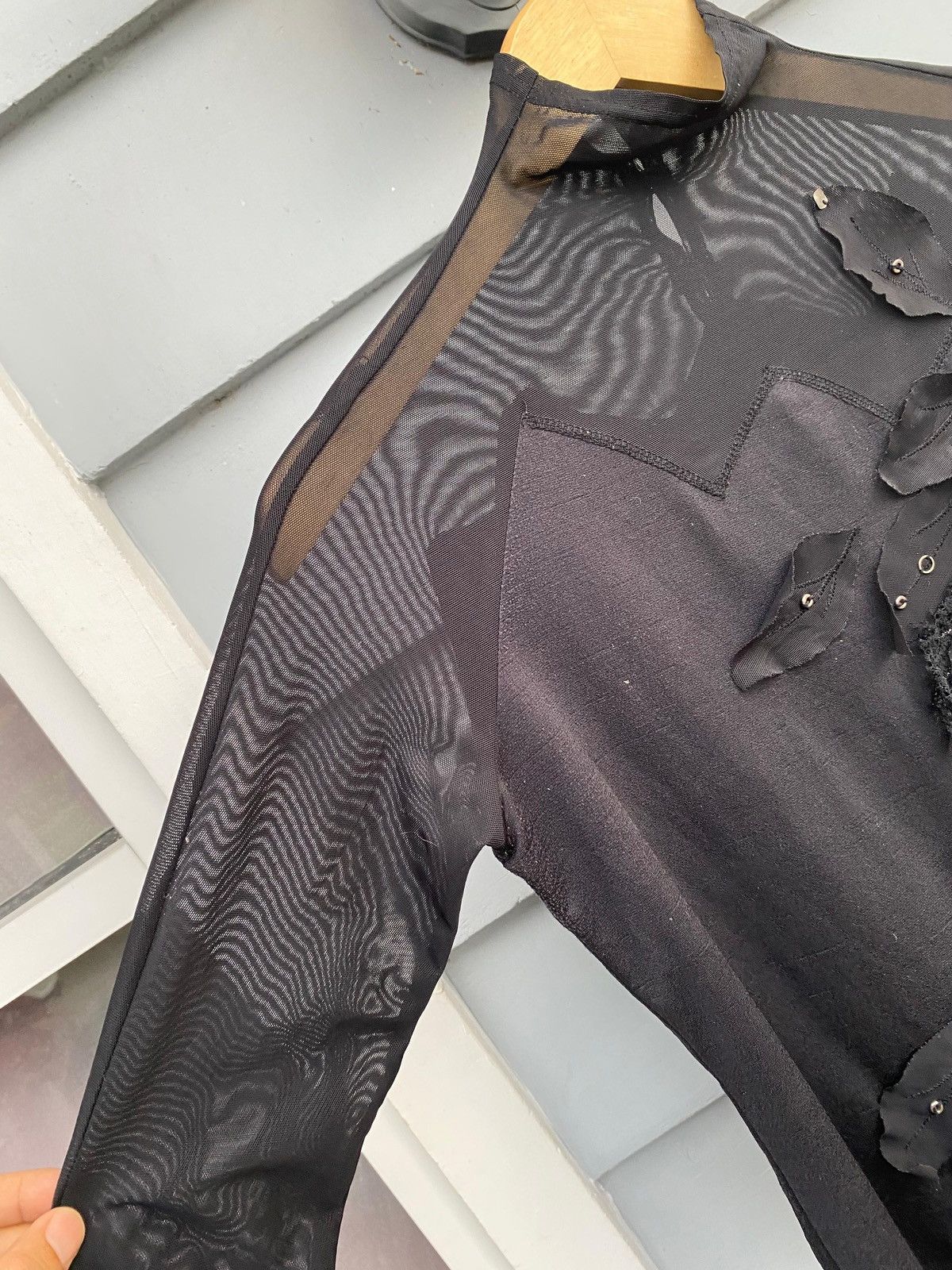 Japanese Brand Paola Dark Romantic Mesh Top Japan Leaves & Embellishments Size S / US 4 / IT 40 - 4 Thumbnail