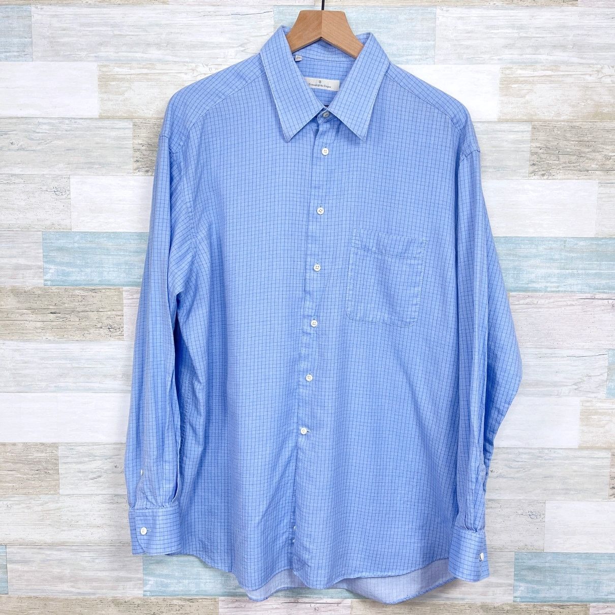 Ermenegildo Zegna Ermenegildo Zegna Check Point Collar Dress Shirt Blue Men 44 Size US XL / EU 56 / 4 - 1 Thumbnail