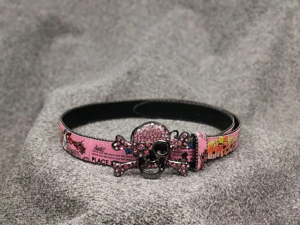 Pre-owned If Six Was Nine Vintage  Style Skull Stone Belt Unisex Y2k In Pink