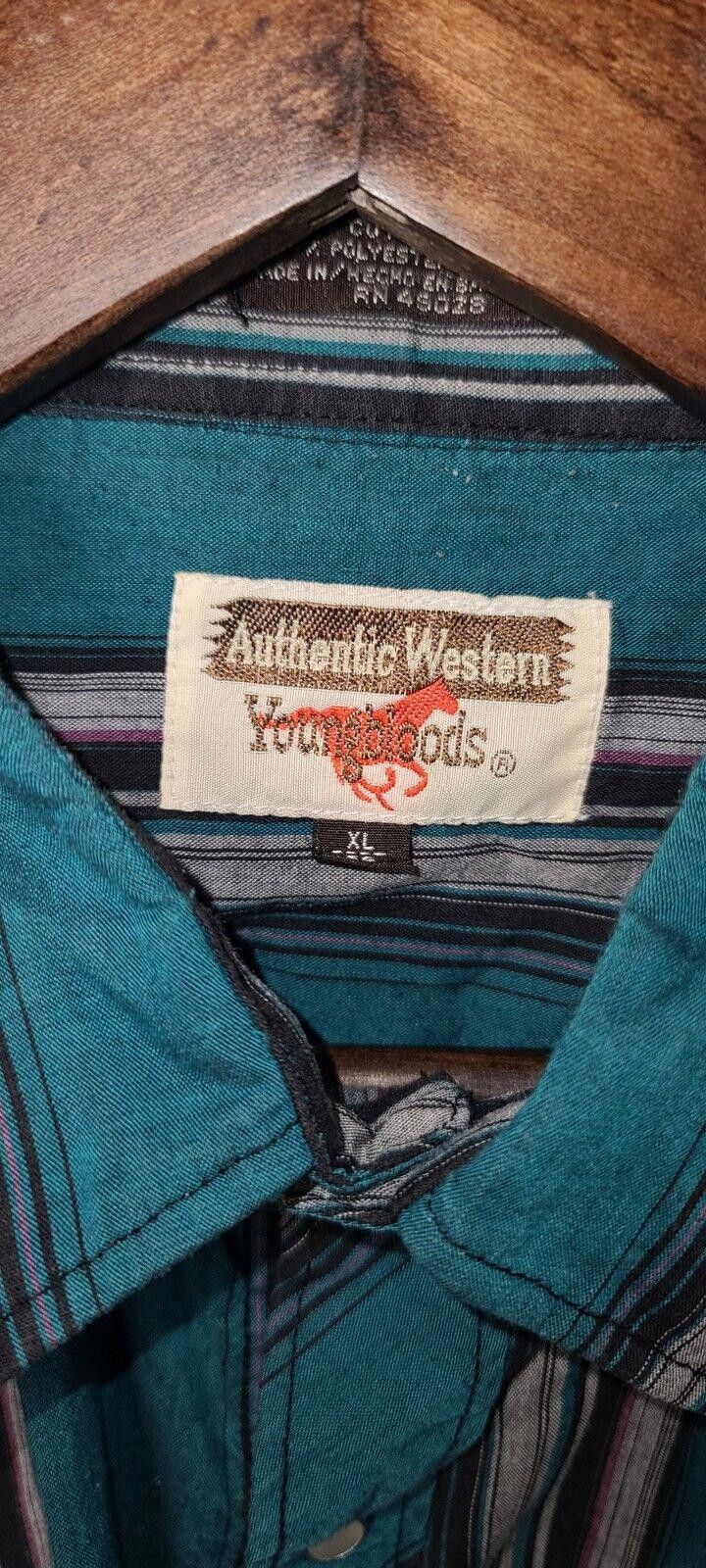 Designer Authentic Western Youngblood Men's Button Down XL Teal Black Size US XL / EU 56 / 4 - 4 Thumbnail