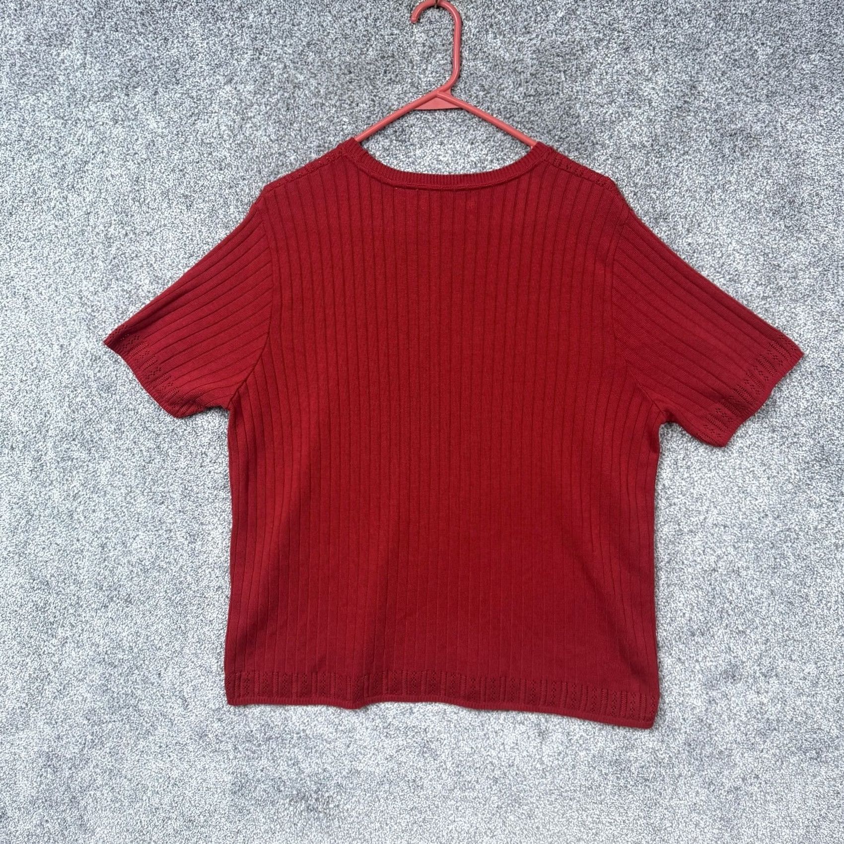Vintage VINTAGE Alfred Dunner Sweater XL Red Short Sleeve Crew Neck Knit Open-Knit Yoke USA 80s 90s Retro Grandmacore Women Pullover Size XL / US 12-14 / IT 48-50 - 7 Thumbnail