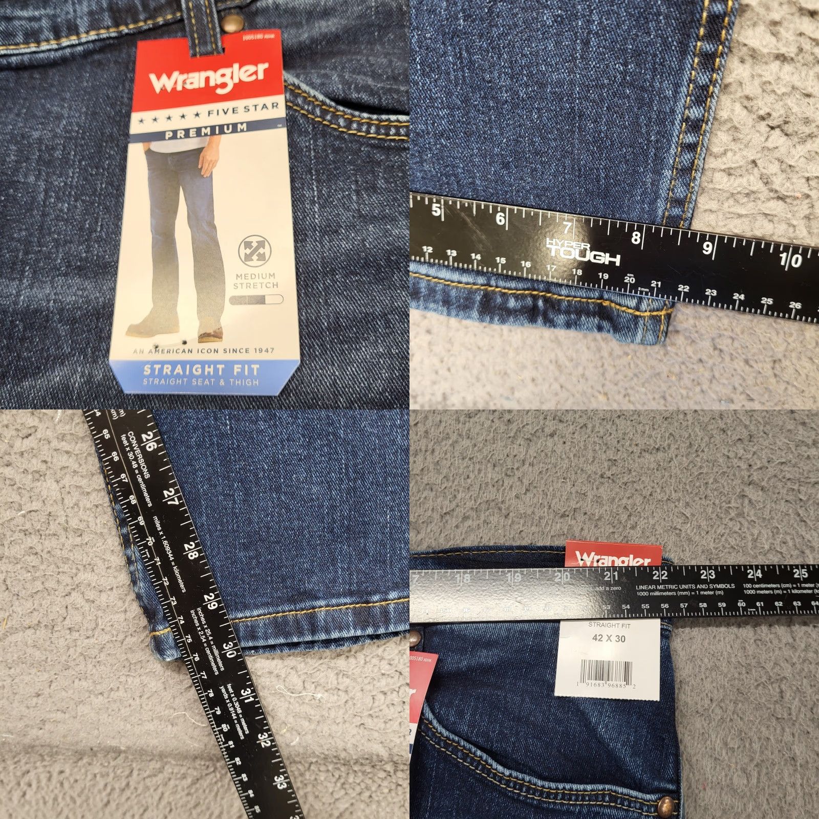 Wrangler Wrangler Jeans Mens 42x30 Five Star Premium Straight Fit Stretch Banks Blue Jeans Mens 42 Regular Comfort Pockets Denim USA Cowboy Stars 13MWZ? Size US 42 / EU 58 - 8 Thumbnail