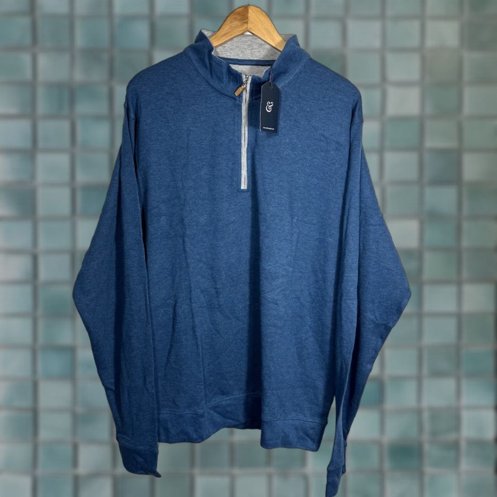 CO Collars & Co Sweater Quar ter 1/4 Zip Blue Long Sleeve Men Regular 2XL Knit Cotton Collared 1/4 Zip Golf Preppy Pullover Size US XXL / EU 58 / 5 - 1 Thumbnail