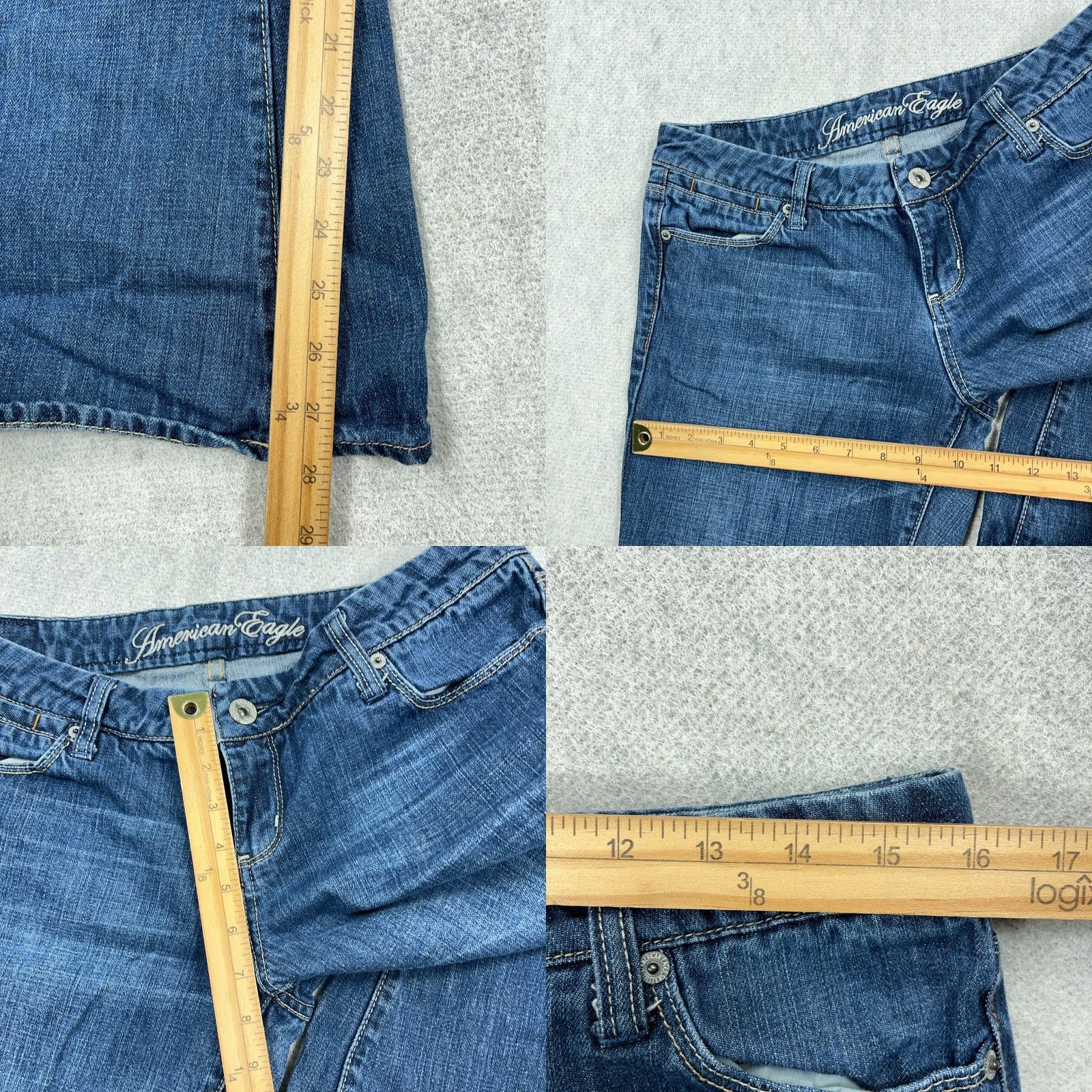 American Eagle Outfitters Vintage American Eagle Outfitters Jeans Women 10 Short Flared Low Rise 32x28 Blue Denim Slim Stretch Hipster 90s Mens Womens Girls Size 32" / US 10 / IT 46 - 8 Thumbnail