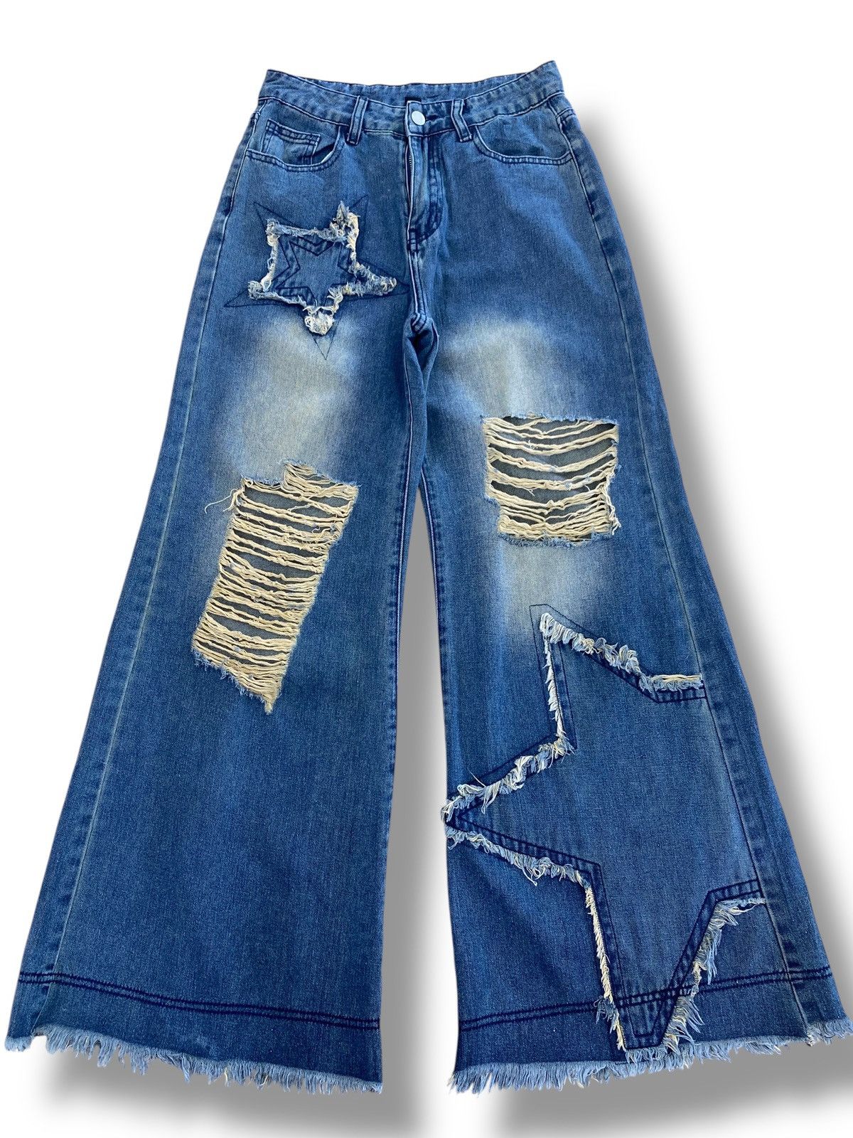 Other Japanese Brand Romwe Ripped Star Wide Leg Style Size US 27 - 1 Thumbnail