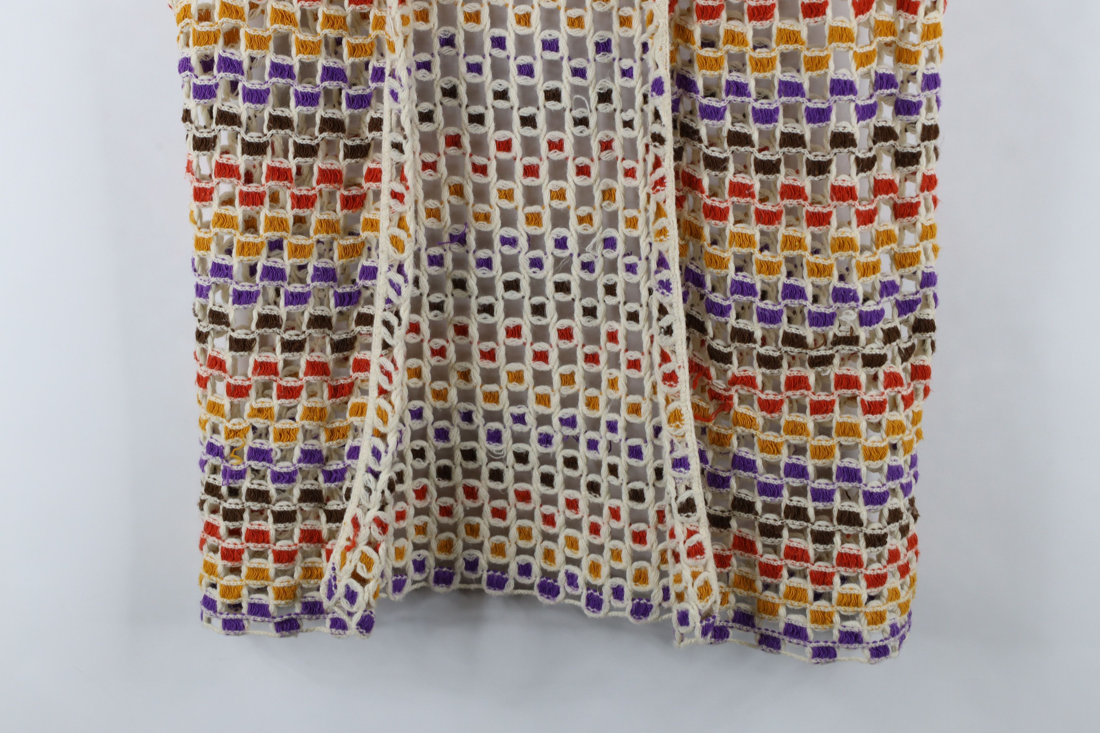 Vintage Vintage 60s 70s Boho Chic Checkered Knit Open Front Sweater Size L / US 10 / IT 46 - 3 Thumbnail