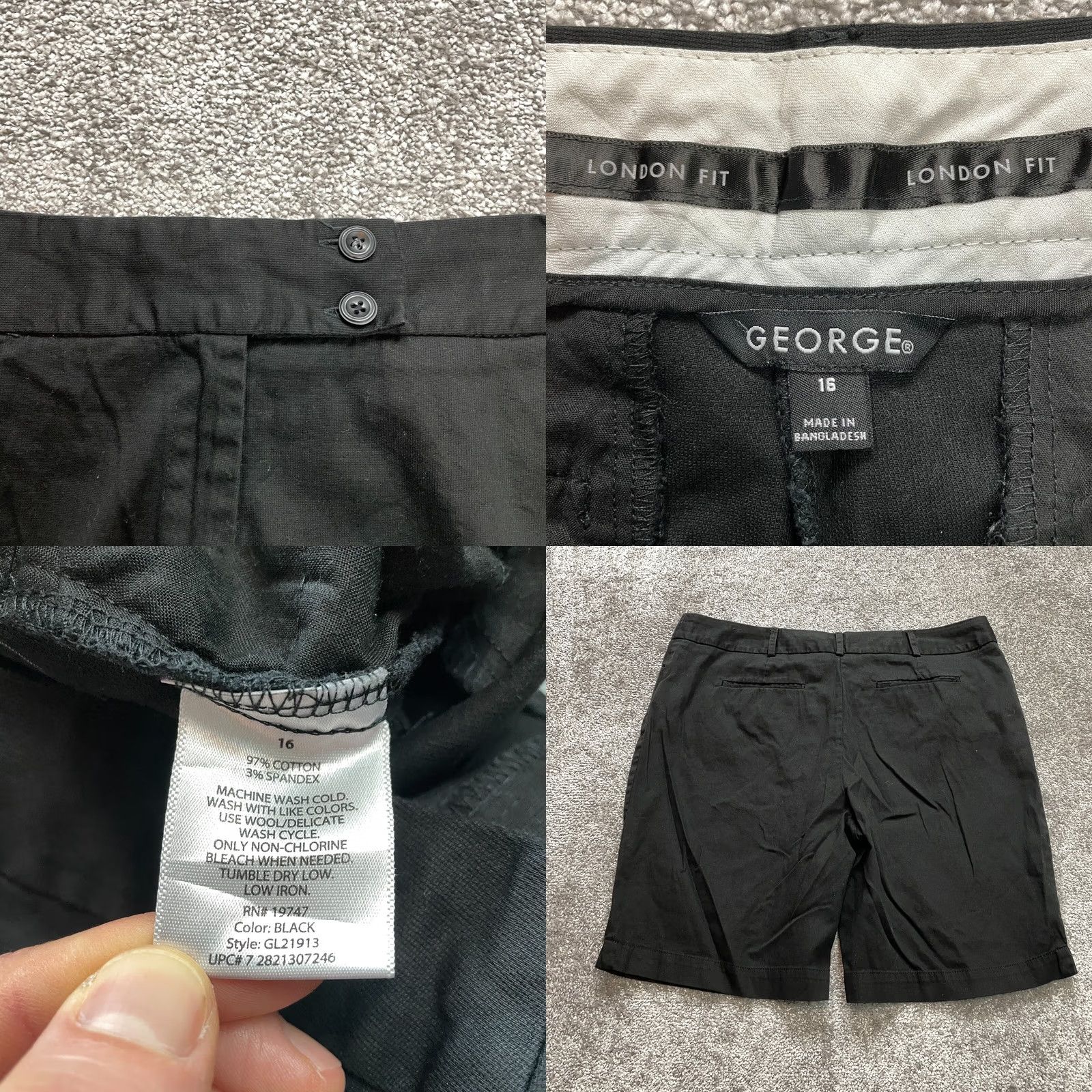 George George Chino shorts Womens 16 Black London Fit Cotton solid Bermuda Casual 9" In Size 26" / US 2 / IT 38 - 8 Thumbnail