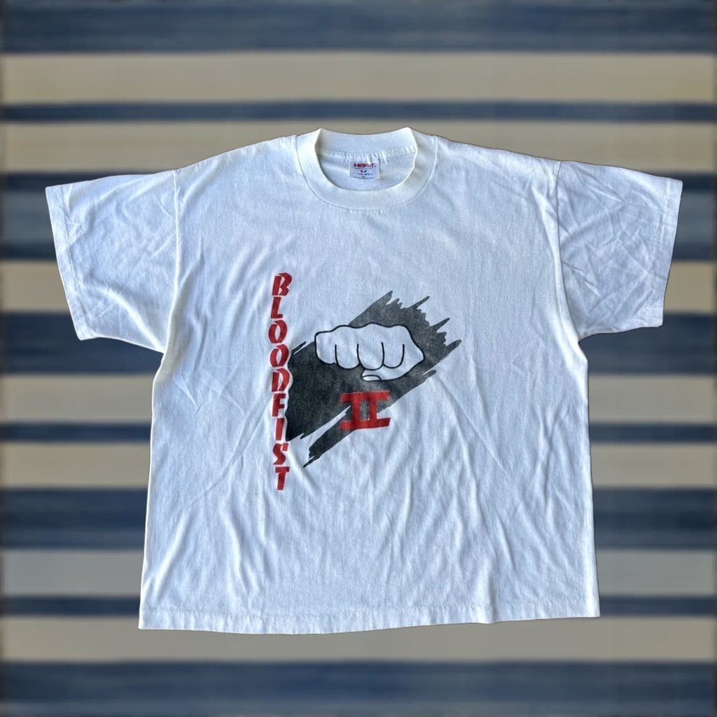 Fruit Of The Loom VINTAGE Bloodfist 2 Movie Promo T-Shirt XL Karate Fighting RARE Mens White Cotton Crew Neck Short Sleeve Dragon Graphic Print 90s Debut Size US XL / EU 56 / 4 - 1 Thumbnail