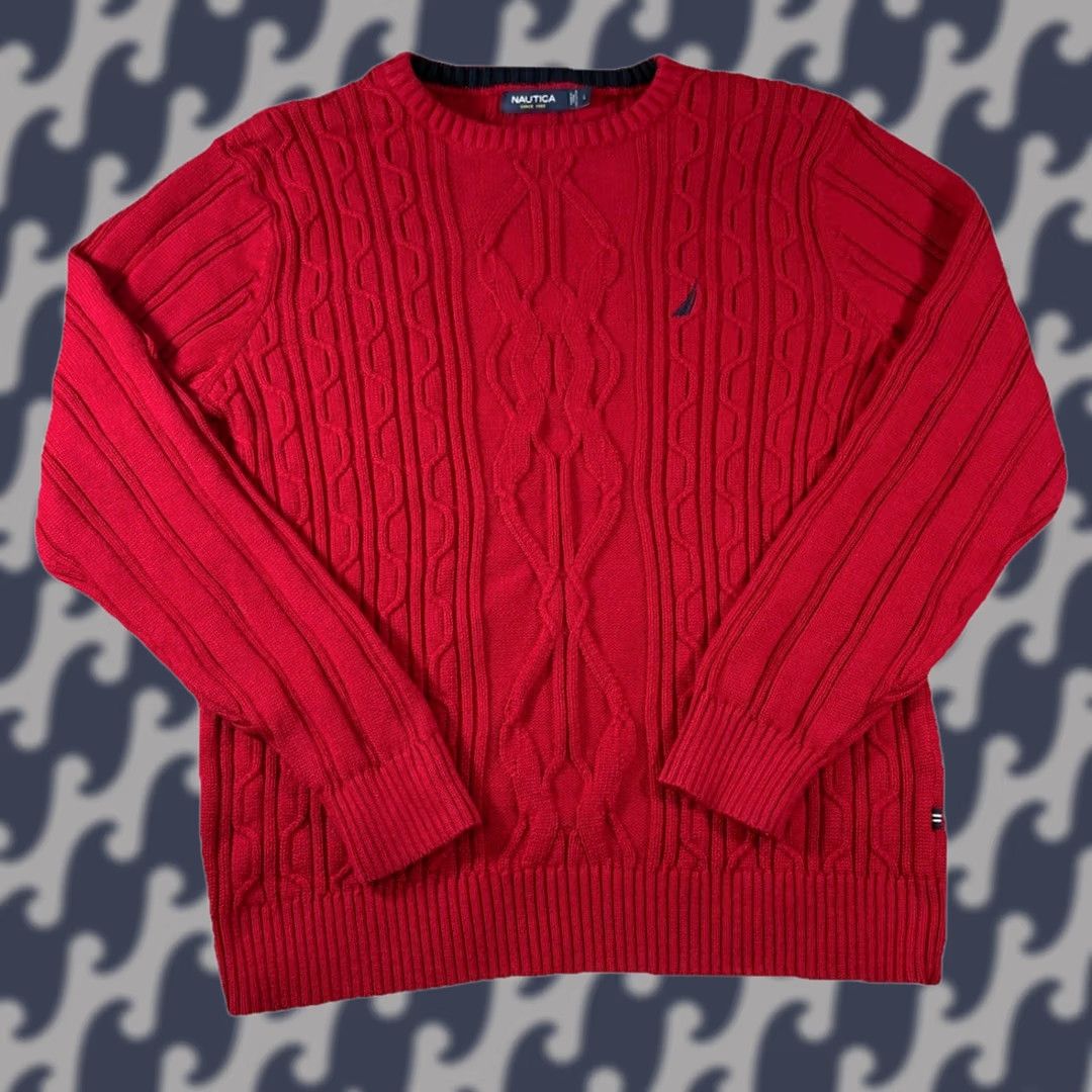 Nautica Nautica Men’s Large Red 100% Cotton Ribbed Cable-Knit Crew Neck Pullover Sweater Size US L / EU 52-54 / 3 - 1 Thumbnail
