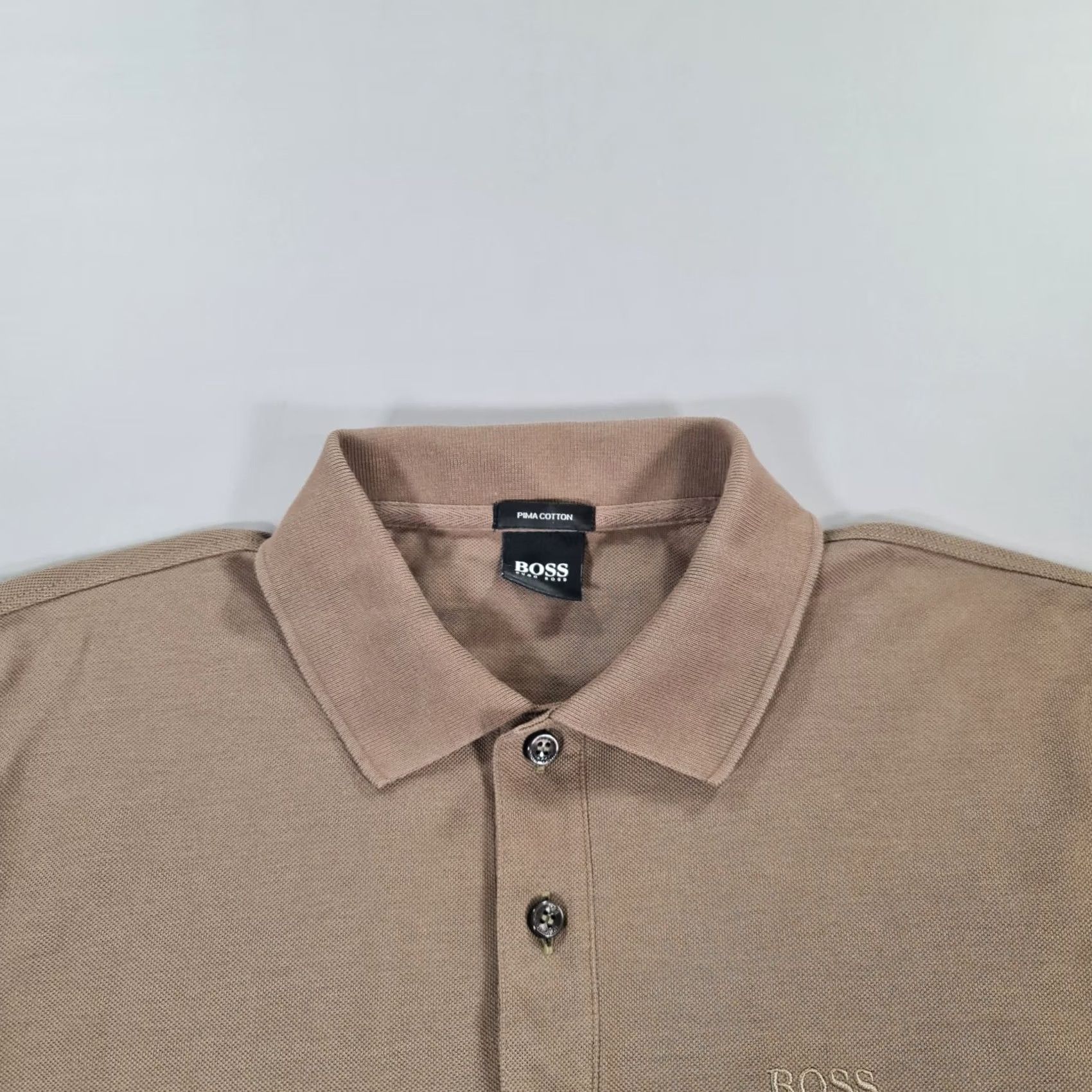 Hugo Boss HUGO BOSS Polo Shirt Mens Brown Small S Pima Cotton Long Sleeve Collared Button Logo Jersey Casual Vintage: No Size US S / EU 44-46 / 1 - 2 Thumbnail