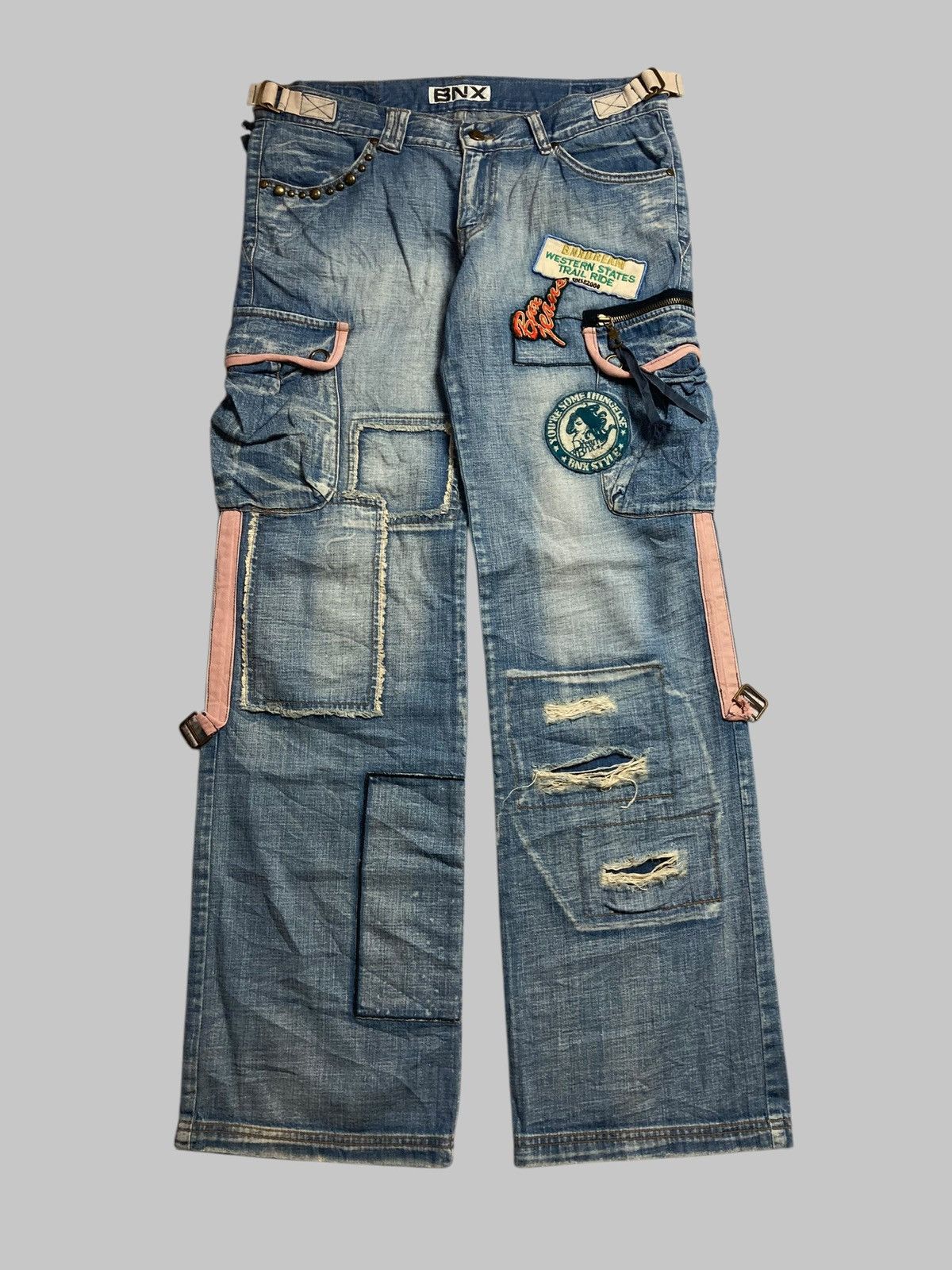Hysteric Glamour DNX Cargo Jeans Patchwork Studded Washed Rare Design💥 Size US 33 - 2 Thumbnail