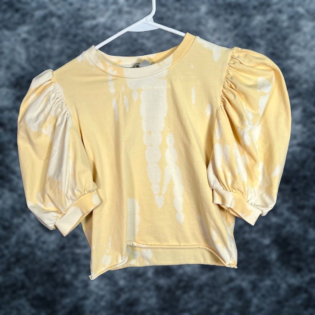 Allsaints VINTAGE AllSaints Top Shirt Womens Small Puff Sleeve Yellow Tie-Dye Crew Neck Adult S Yellow 90s Concert Style Womens Size S / US 4 / IT 40 - 1 Thumbnail