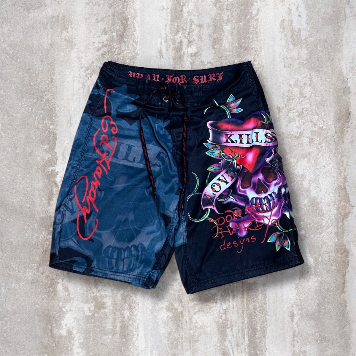 Christian Audigier × Ed Hardy × Japanese Brand Y2K Ed Hardy shorts black tattoo skull Size US 34 / EU 50 - 1 Thumbnail