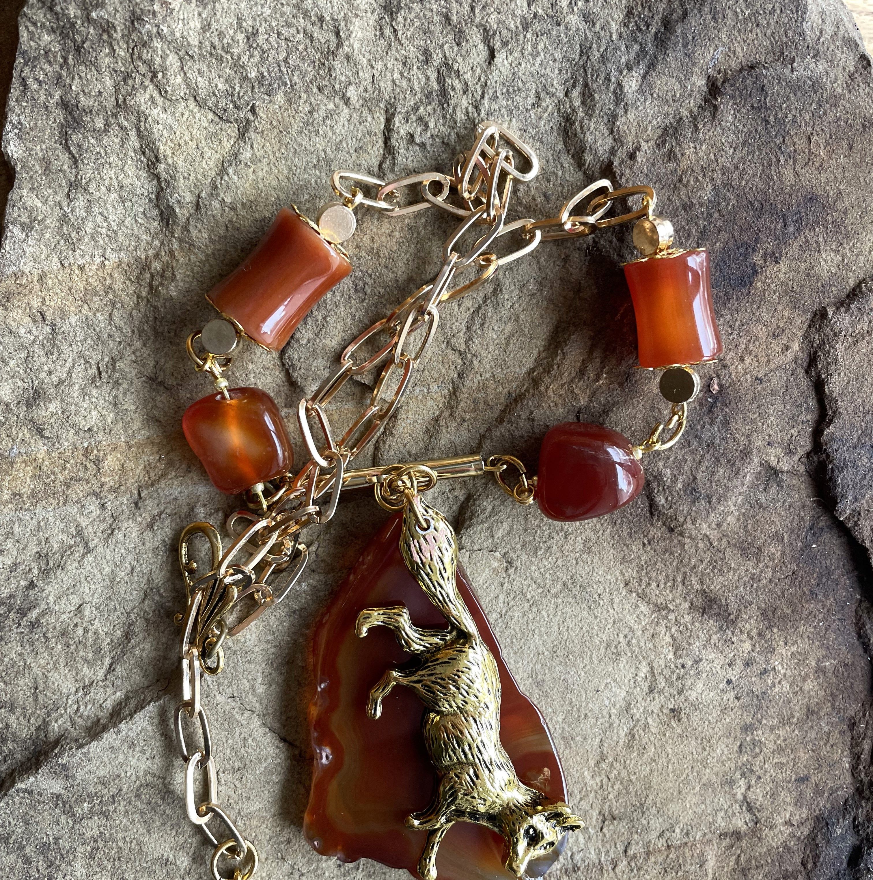 Other Necklace with golden fox and honey carnelian. Size ONE SIZE - 6 Thumbnail