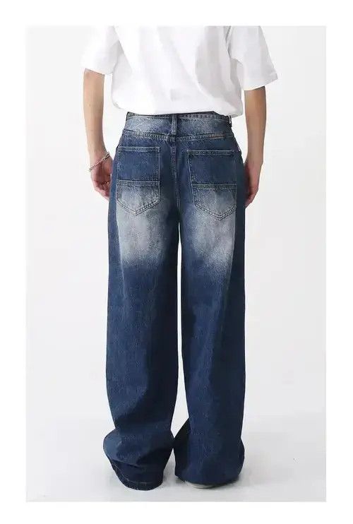 Jean Men Ripped Wide Leg Distressed Denim Jeans Size US 33 - 2 Thumbnail