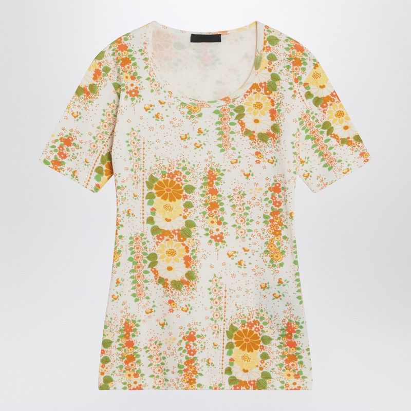 Tシャツ・カットソー PRADA ORANGE FLORAL PRINT T-SHIRT Prada Orange floral print T-shirt | TheDoubleF