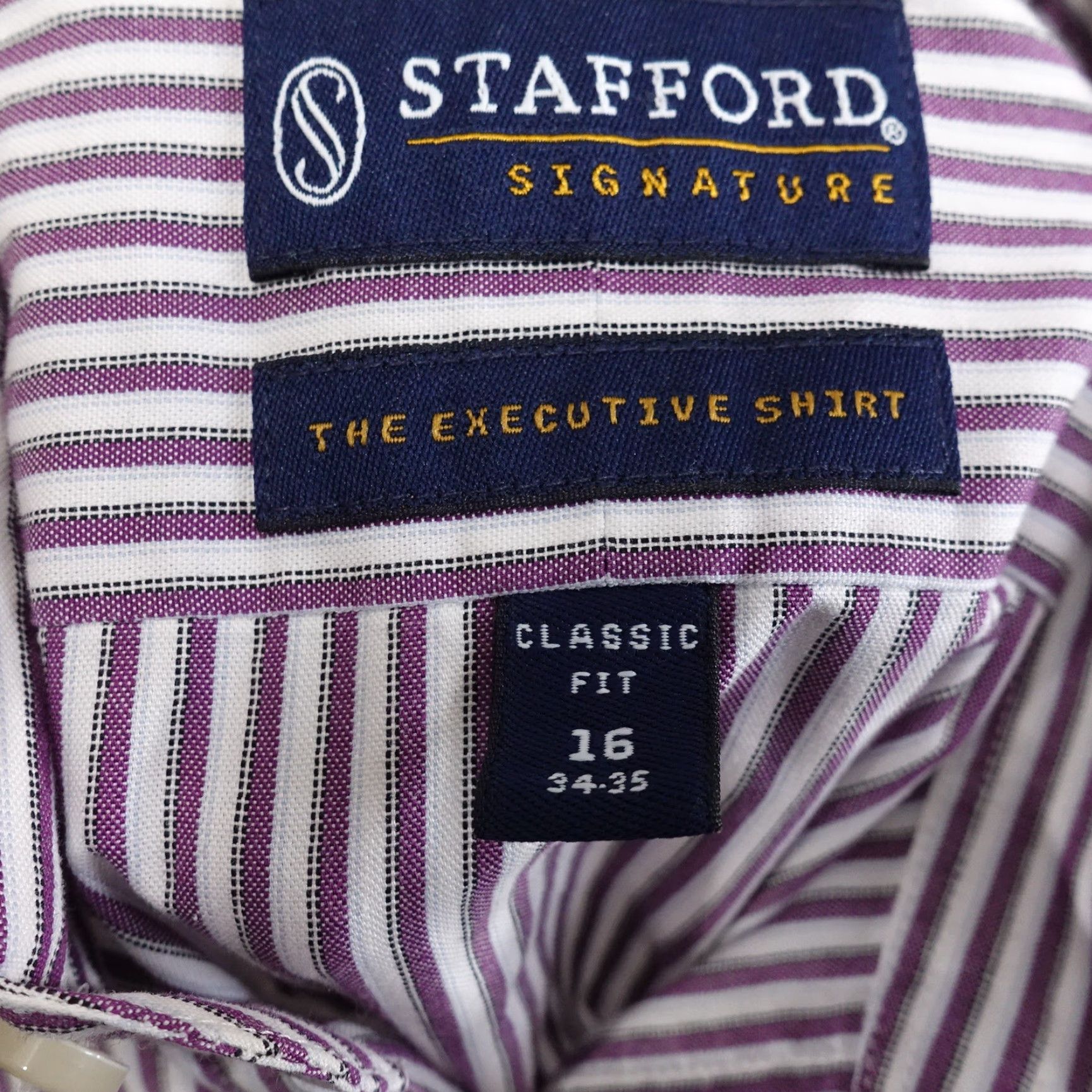 Stafford VINTAGE Stafford Men's Dress Shirt Long Sleeve Striped Cotton Business Casual Formal 16 Size 42R - 7 Thumbnail