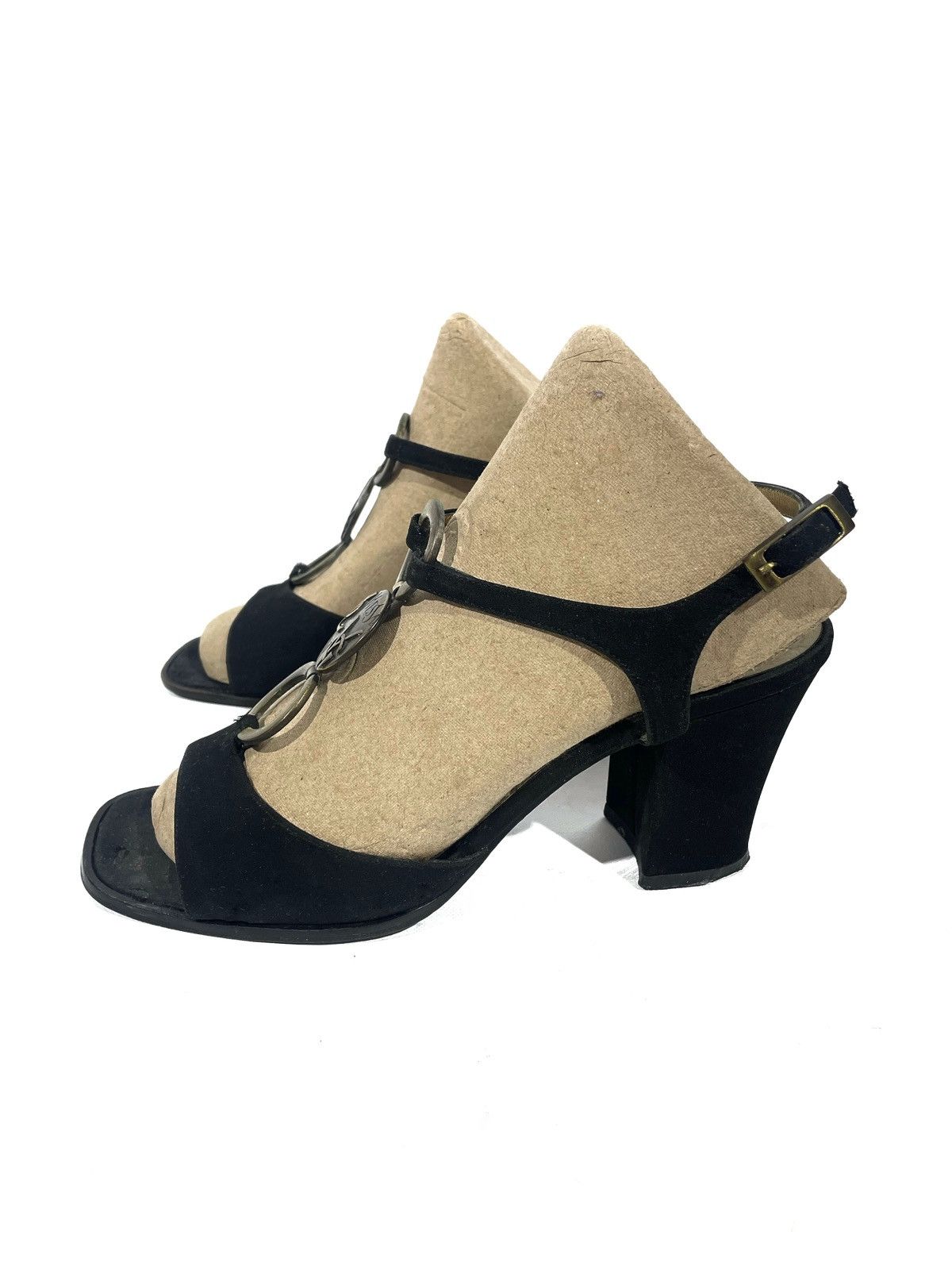 Yves Saint Laurent Yves Saint Laurent Black Velour Gold Logos Heels Size 36.5 Size US 6.5 / IT 36.5 - 2 Thumbnail