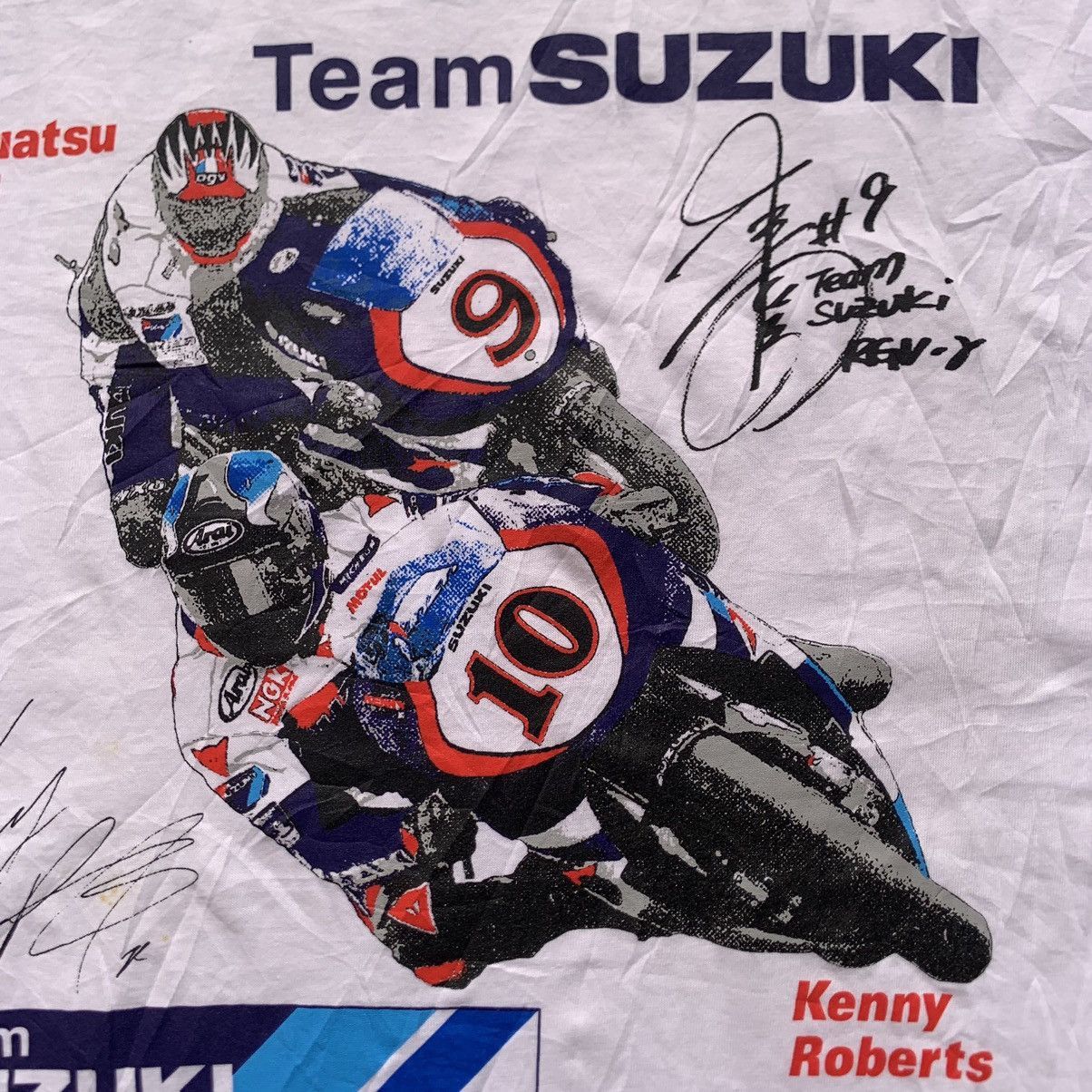 Vintage Vintage 90s Suzuki Racing Team Kenny Roberts Aoki T-Shirt Size US L / EU 52-54 / 3 - 3 Thumbnail