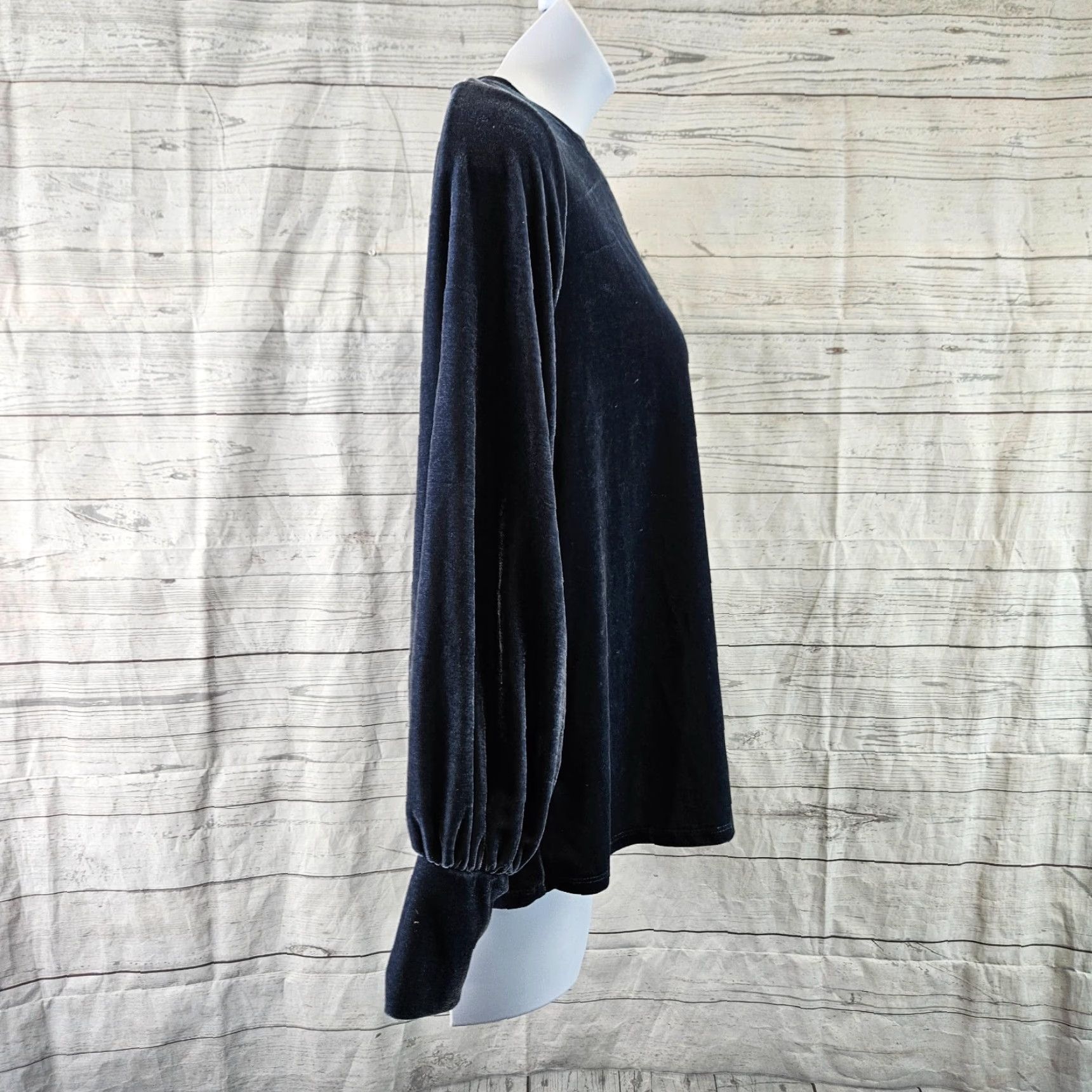 Vintage Ava & Viv Womens Velvet Top Solid Blue Long Sleeve X Size Blouse Size XL / US 12-14 / IT 48-50 - 3 Thumbnail