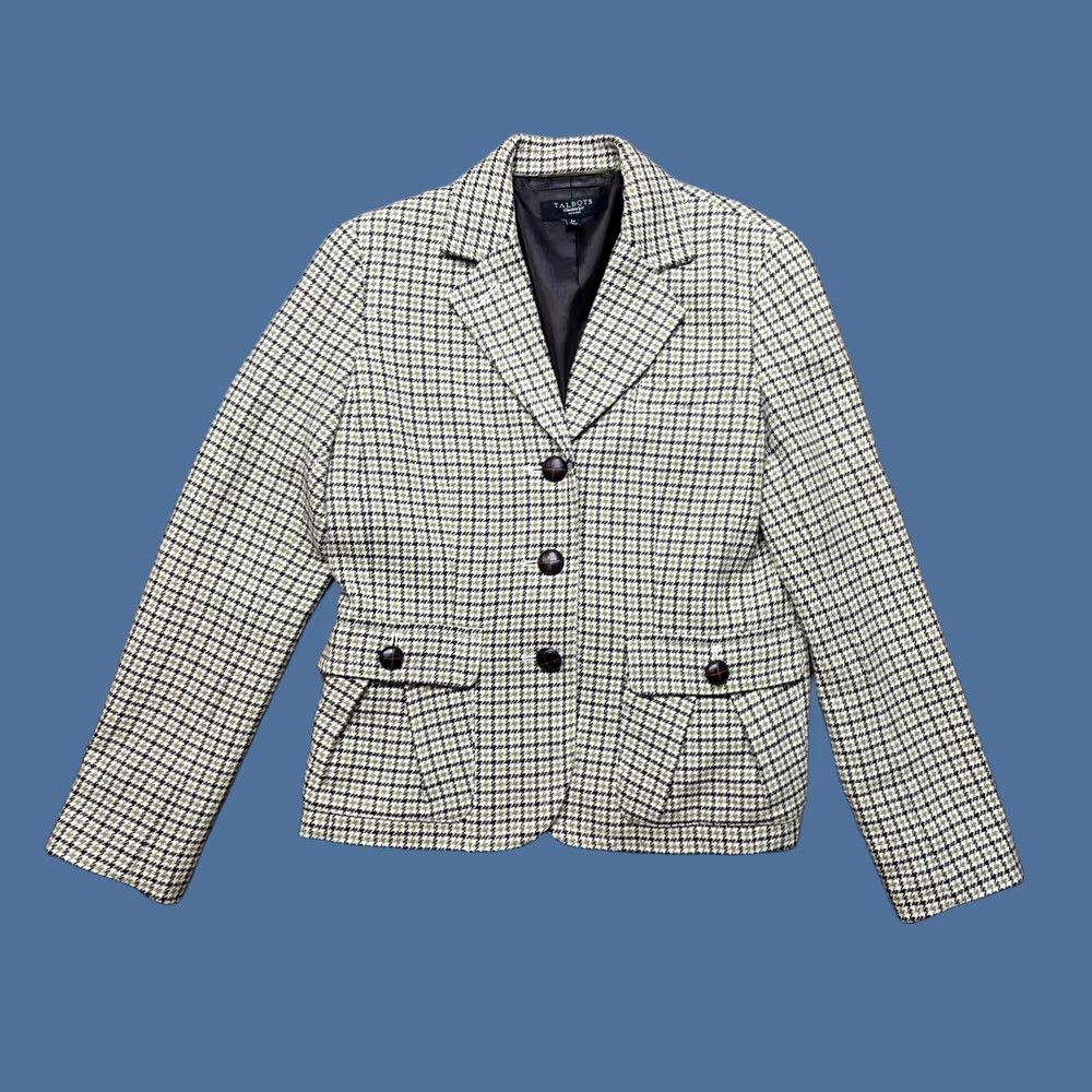 Talbots Talbots Houndstooth Blazer 6P Petite Wool Career Professional Women Jacket Blazer Notch Button Wood Buttons Black Size M / US 6-8 / IT 42-44 - 1 Thumbnail