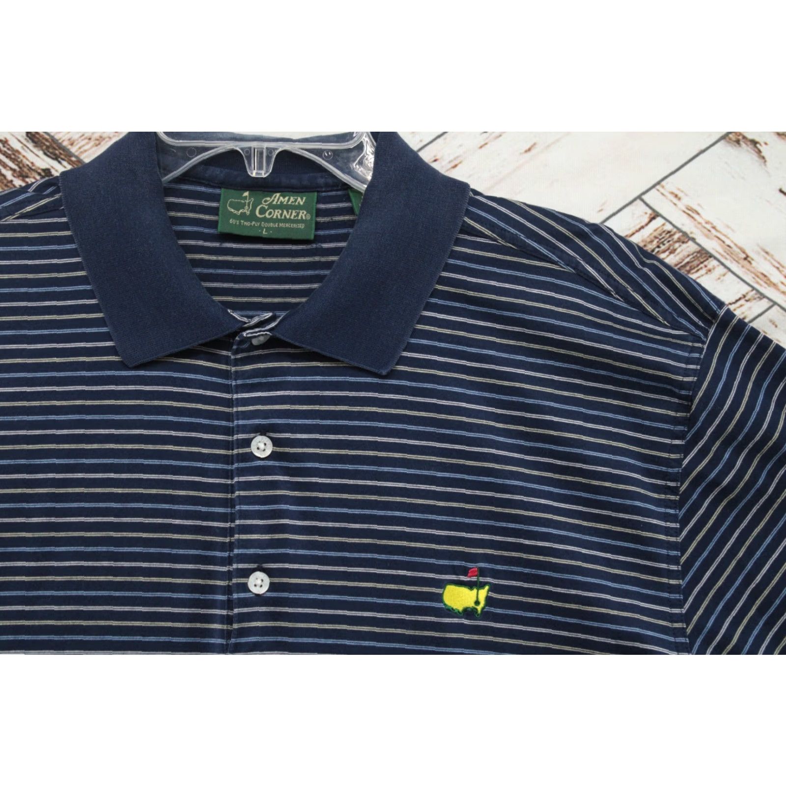 Vintage VINTAGE Masters Amen Corner Golf Polo Shirt Mens Large Blue Striped 60s's Two Ply Double Size US L / EU 52-54 / 3 - 3 Thumbnail
