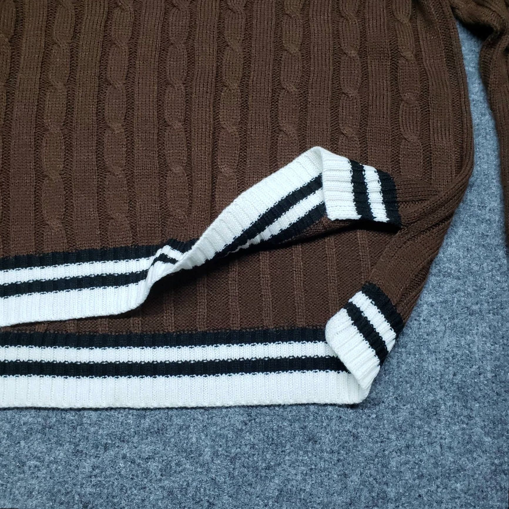 Vintage Rue21 Sweater S Brown Striped Long Sleeve V-Neck Cable Knit Pullover Womens Size S / US 4 / IT 40 - 6 Thumbnail