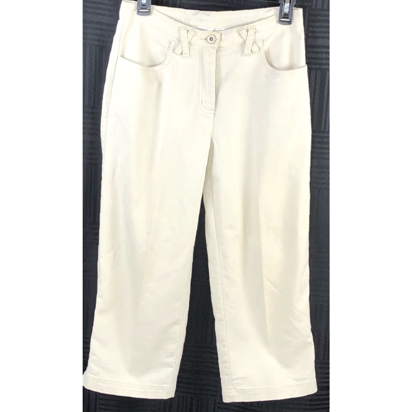 Vintage Christopher Banks Cropped Pants Ivory Mid Rise Pockets Stretch Summer Beach Women 4 Size 27" / US 4 / IT 40 - 4 Thumbnail