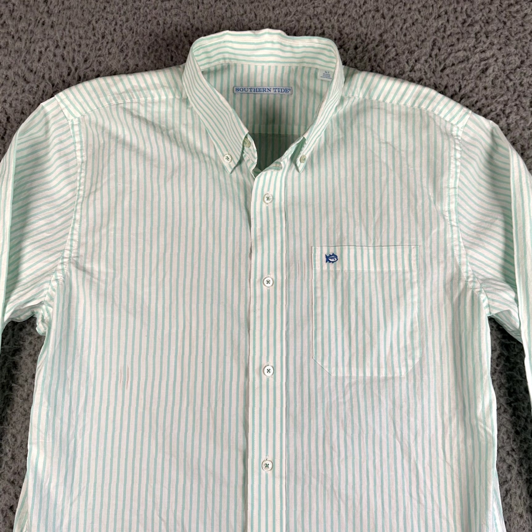 Southern Tide Southern Tide Shirt Mens Small White Green Striped Button Up Performance Stretch Size US S / EU 44-46 / 1 - 2 Thumbnail