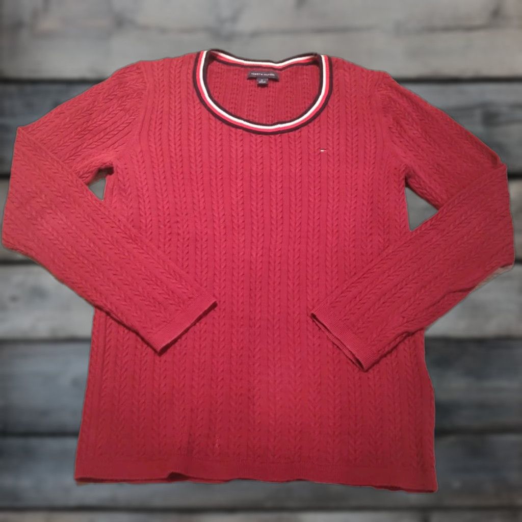Tommy Hilfiger Tommy Hilfiger Sweater Size M Womens Red Cable Knit Pullover Long Sleeve Size M / US 6-8 / IT 42-44 - 1 Thumbnail