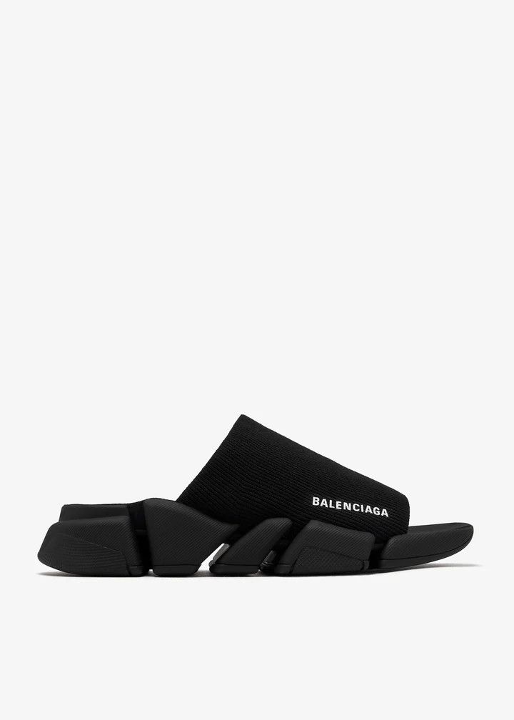 Balenciaga o1s1wg110126 Speed 2.0 Recycled Knit Slide Sandals in Black Size US 7 / IT 37 - 1 Thumbnail