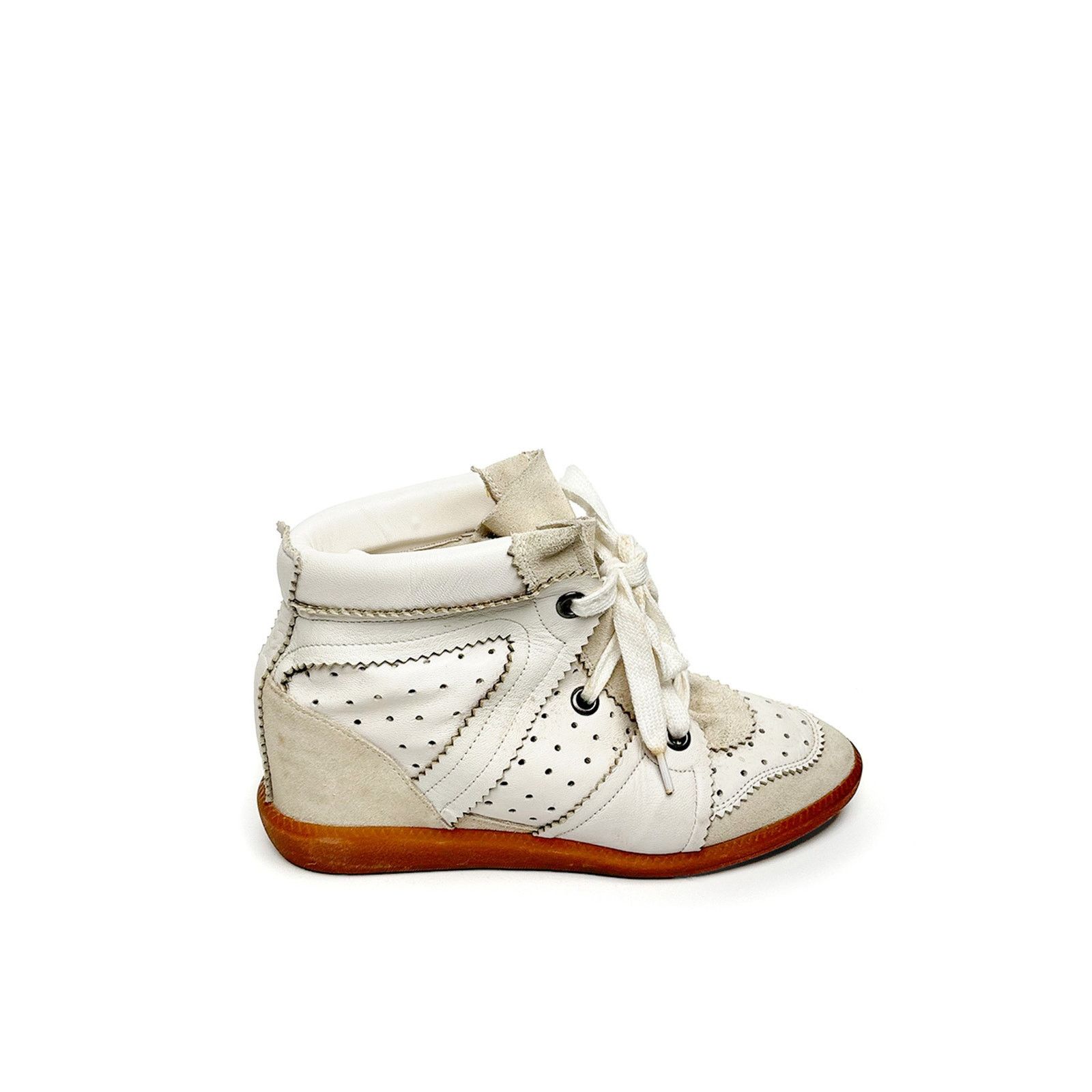 Isabel Marant Beige/White Leather Sneaker Wedge Size US 7 / IT 37 - 1 Thumbnail