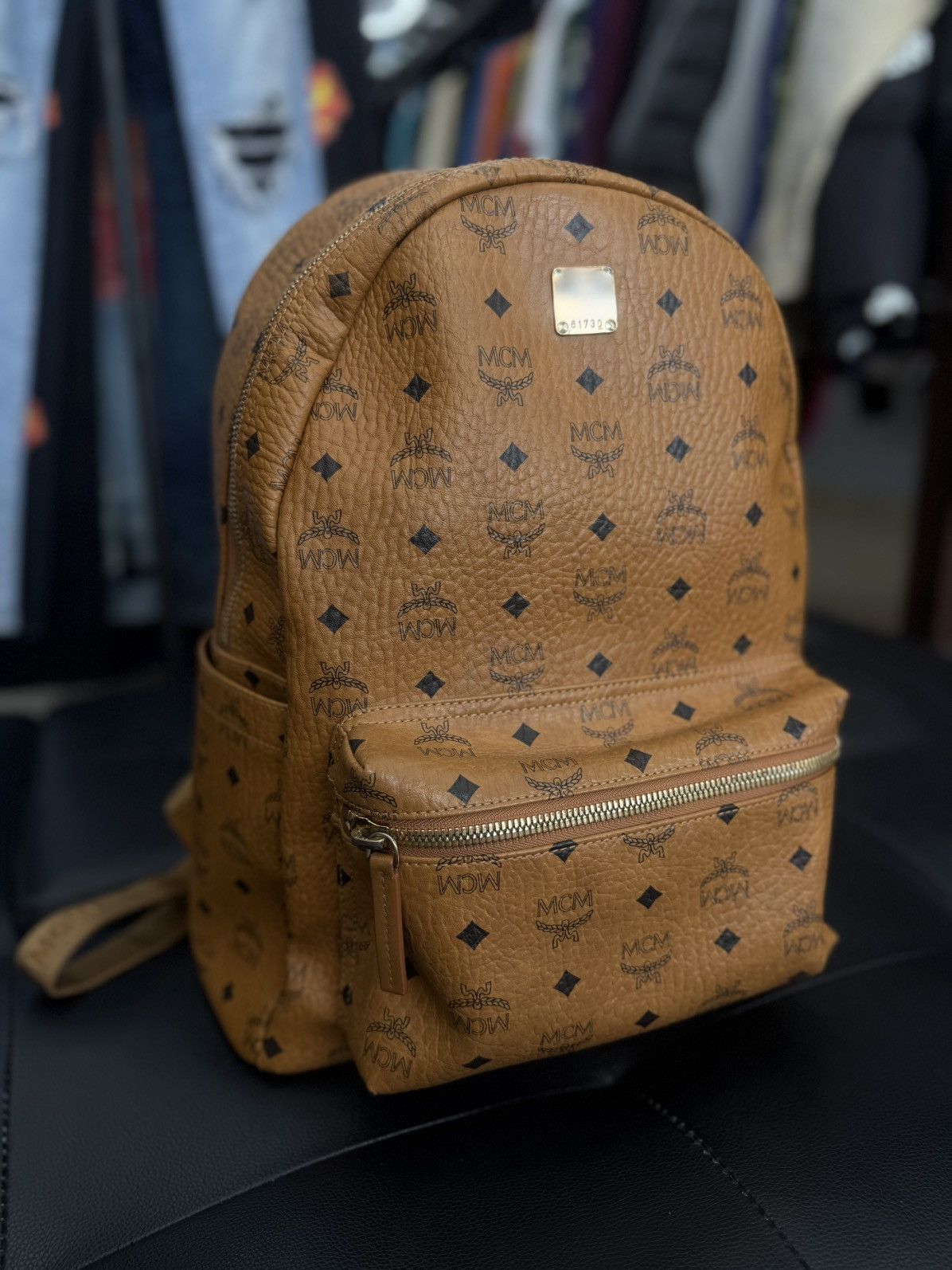 MCM MCM Classic Logo Brown Studs Large Backpack 🧼 Size ONE SIZE - 4 Thumbnail
