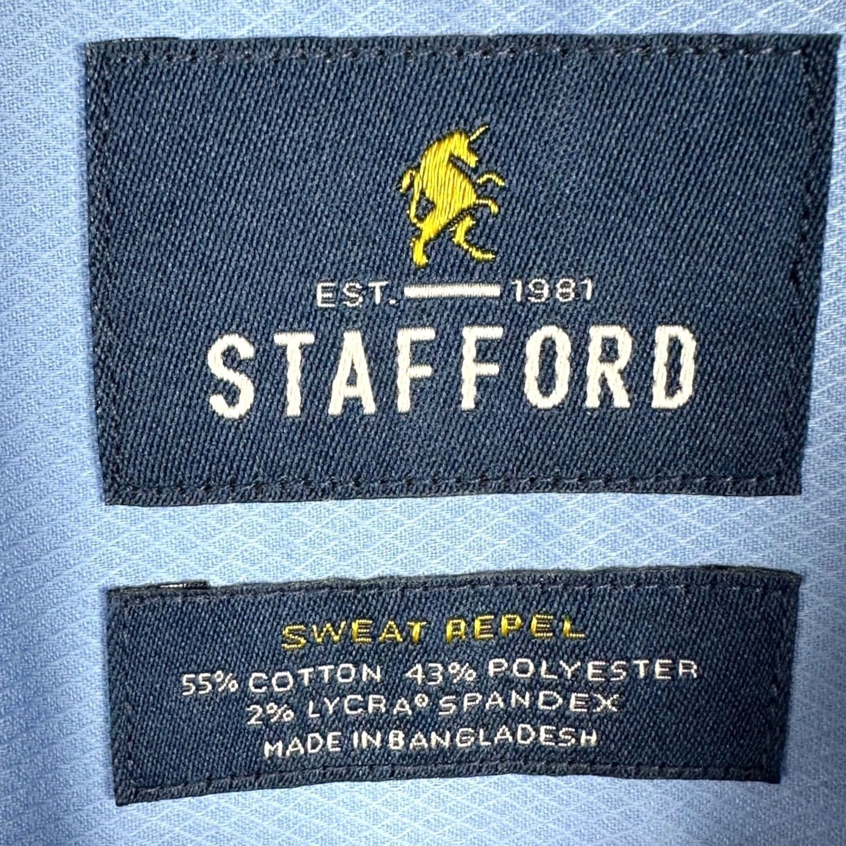 Stafford VINTAGE Stafford Shirt Mens 2XLT Tall Blue Dress Shirt Sleeve Long Sleeve Button-Front Stretch Moisture Wicking Pockets 18.5 Neck 18-18.5 36-37 2XLT Size 48R - 4 Thumbnail