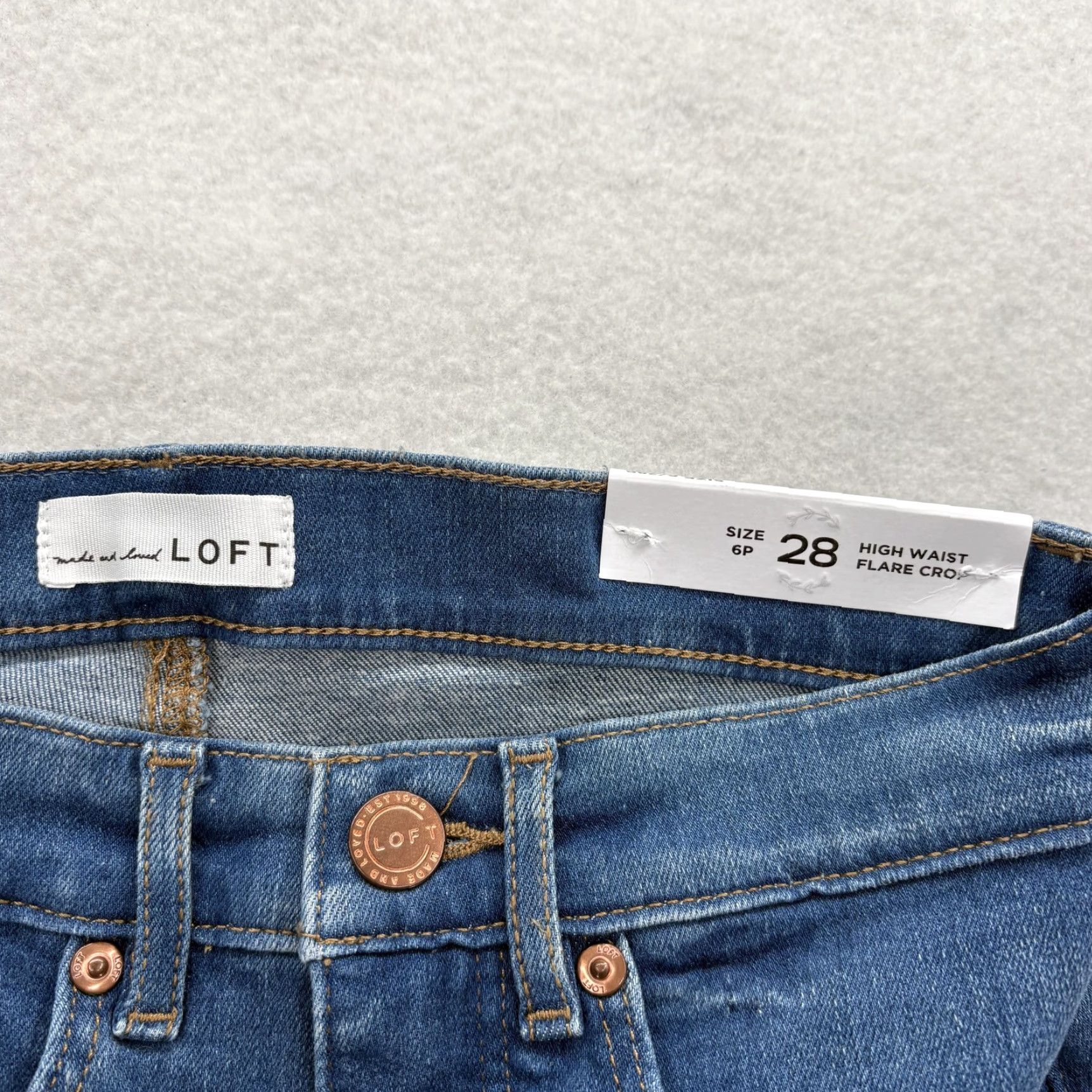 Loft LOFT Jeans Womens 6P Blue High Waist Flare Crop Raw Hem Stretch Denim Petite Jeans Size 28" / US 6 / IT 42 - 4 Thumbnail