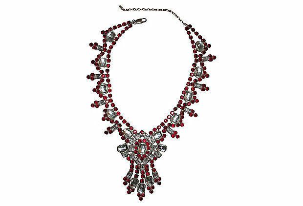 Designer Husar D. Czech Red Rhinestone Festoon Necklace Size ONE SIZE - 4 Thumbnail