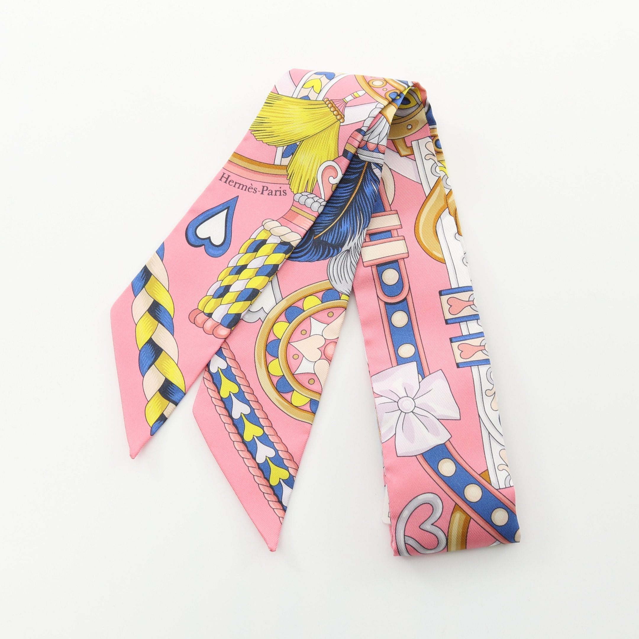 Hermes Hermes Twilly Harnais De Coeur Scarf Silk Pink Multicolor Size ONE SIZE - 1 Thumbnail