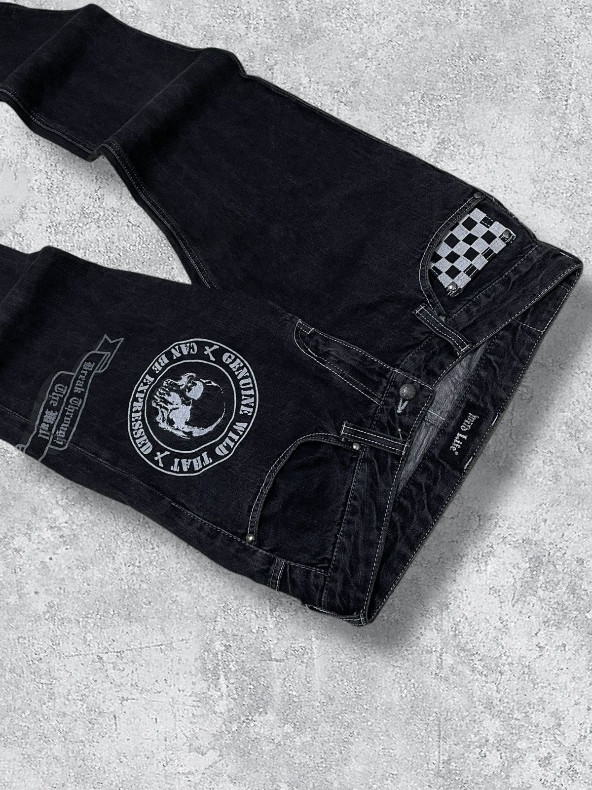 Japanese Brand Og Vintage 1990s Japan Designer Wild Life Skull Punk Denim Size US 31 - 5 Thumbnail